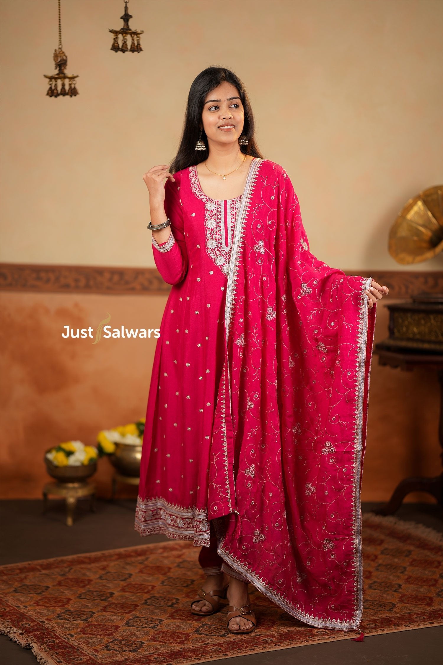 Lilac Vichitra Silk Embroidered Cape Anarkali Suit Set