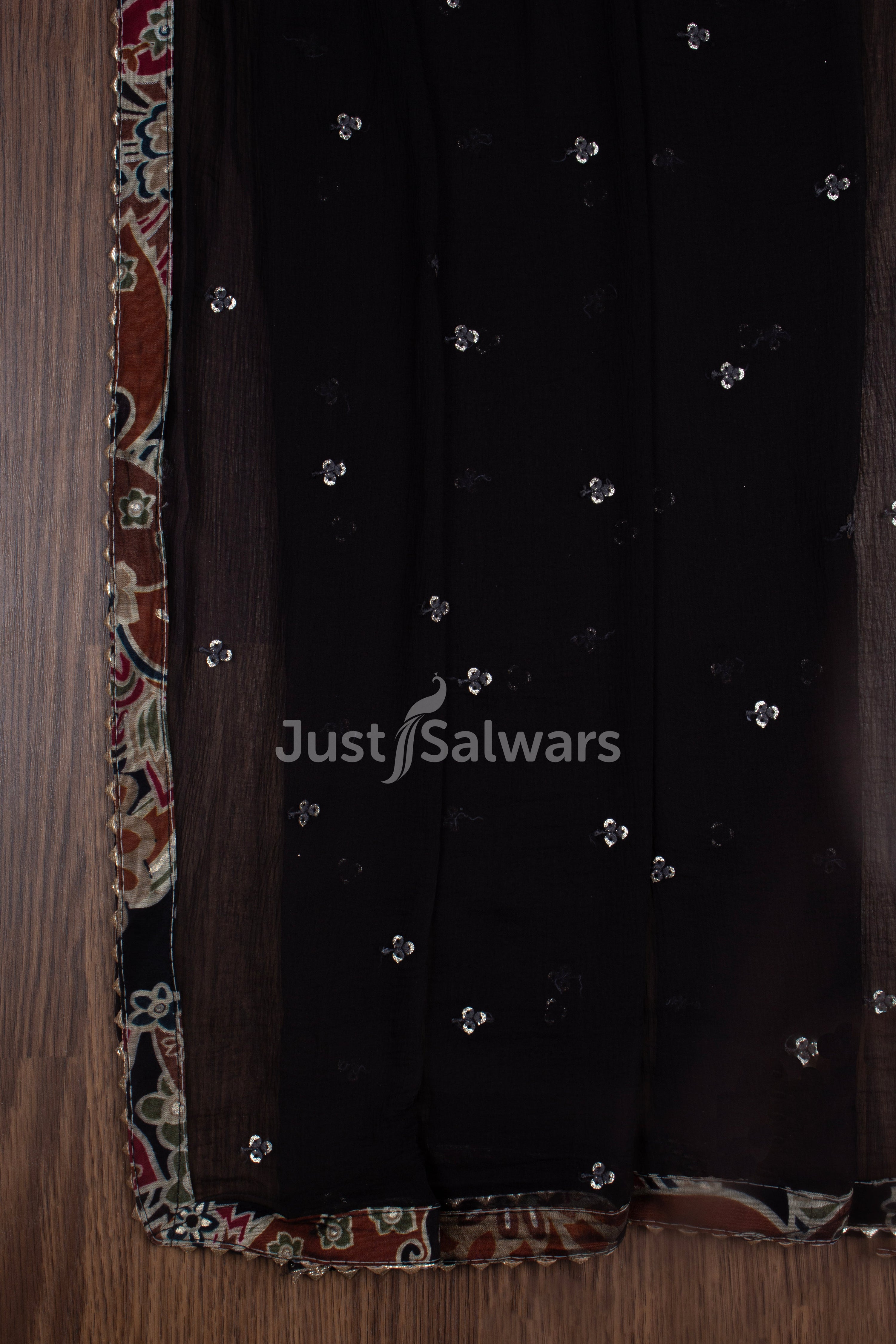 Brown Colour Muslin Dress Material with Chiffon Dupatta -Dress Material- Just Salwars