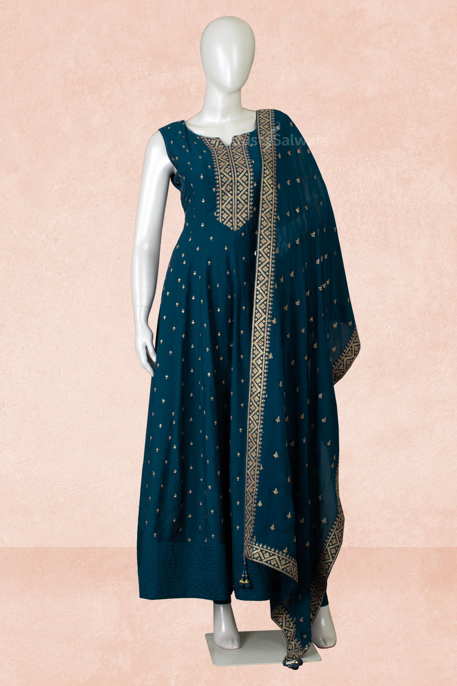 Peacock Blue Colour Anarkali Suit Set -Anarkali- Just Salwars