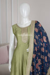 Pista Green Colour Soft Silk Anarkali Suit Set -Anarkali- Just Salwars
