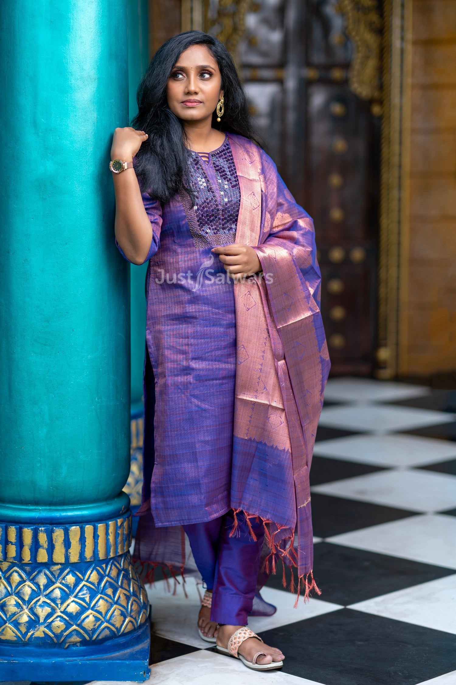 Purple Colour Tissue Silk Unstitched Dress Material