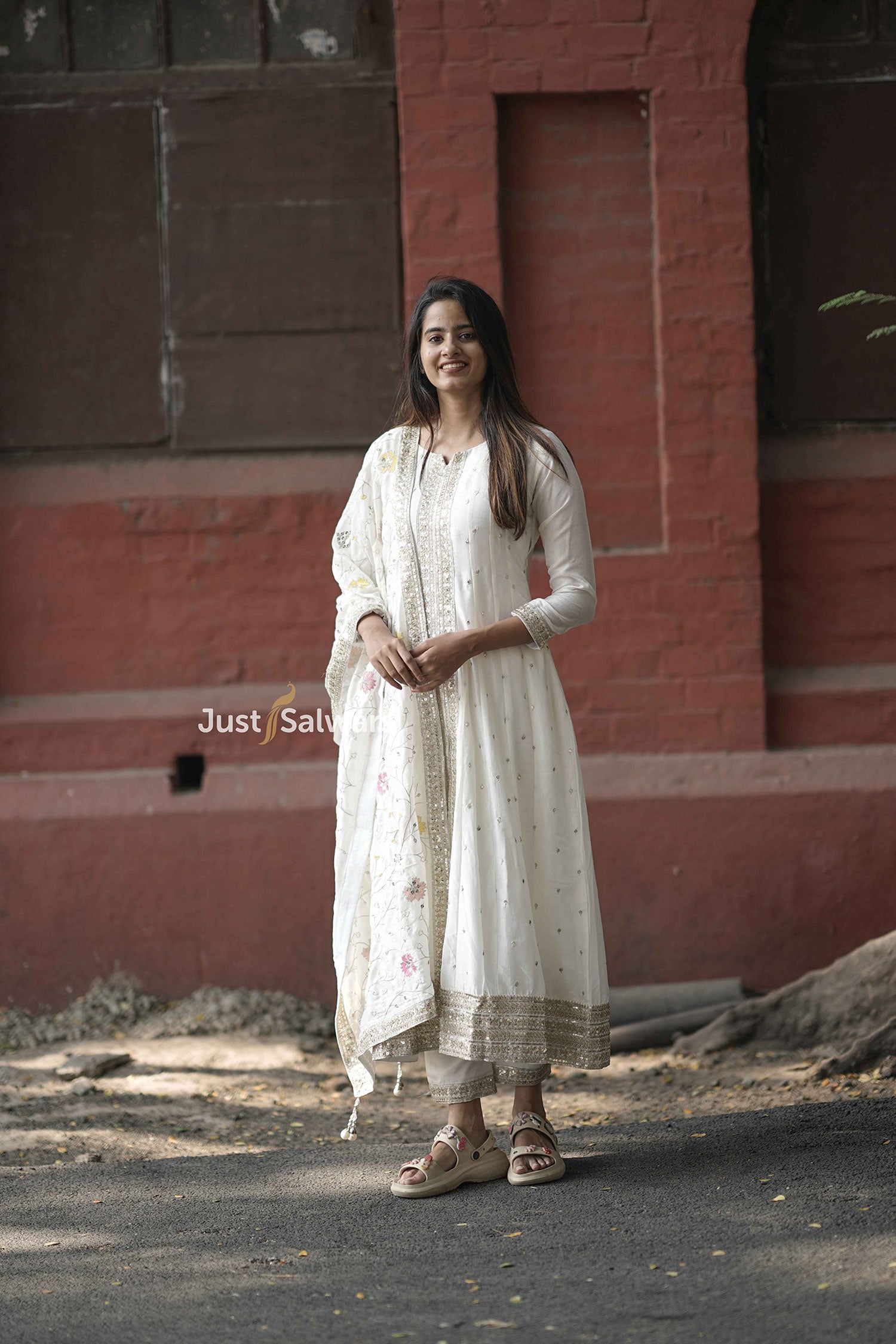 Exquisite White Soft Silk Anarkali Suit Set