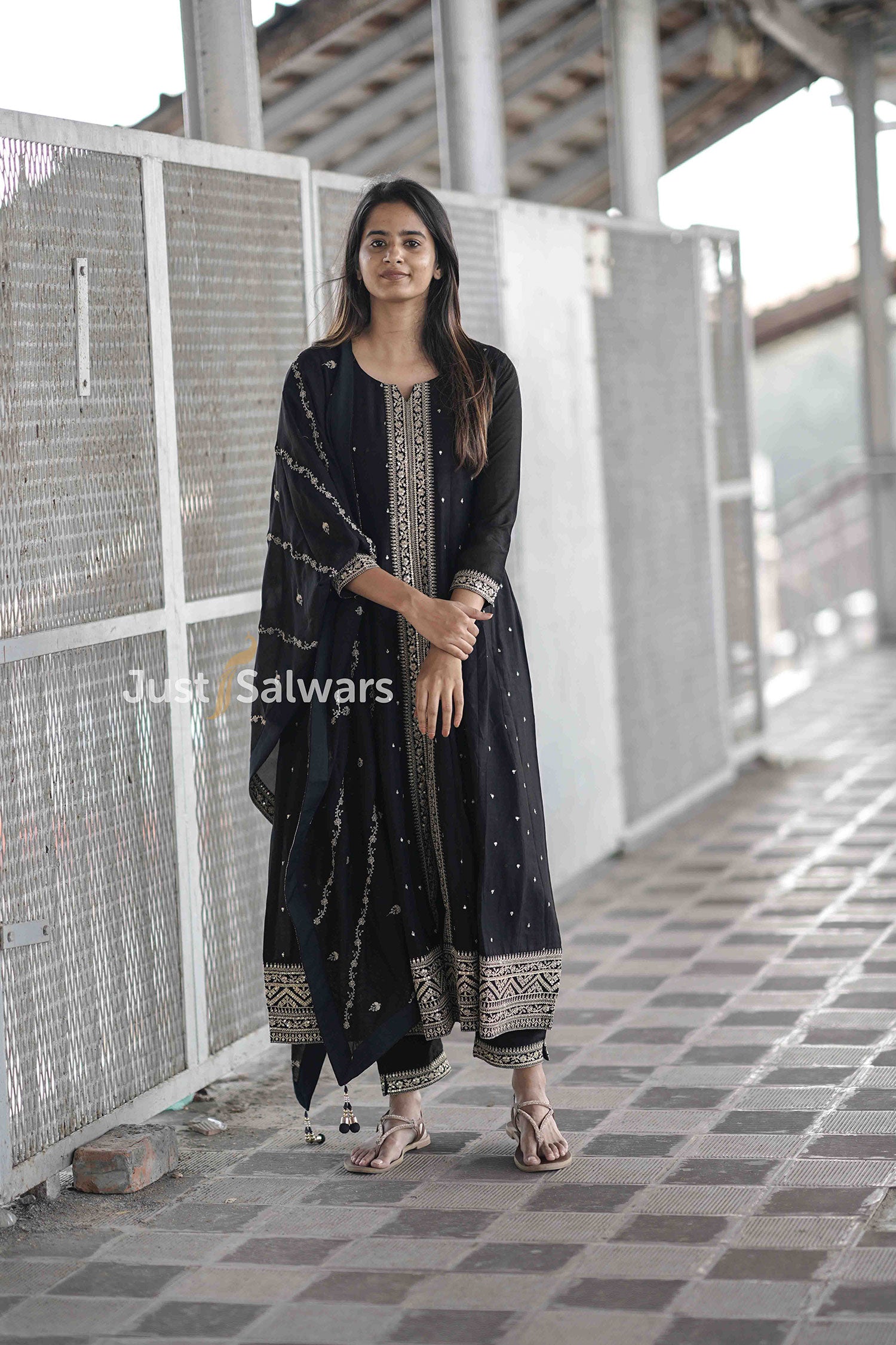 Black Soft Silk Anarkali Suit Set