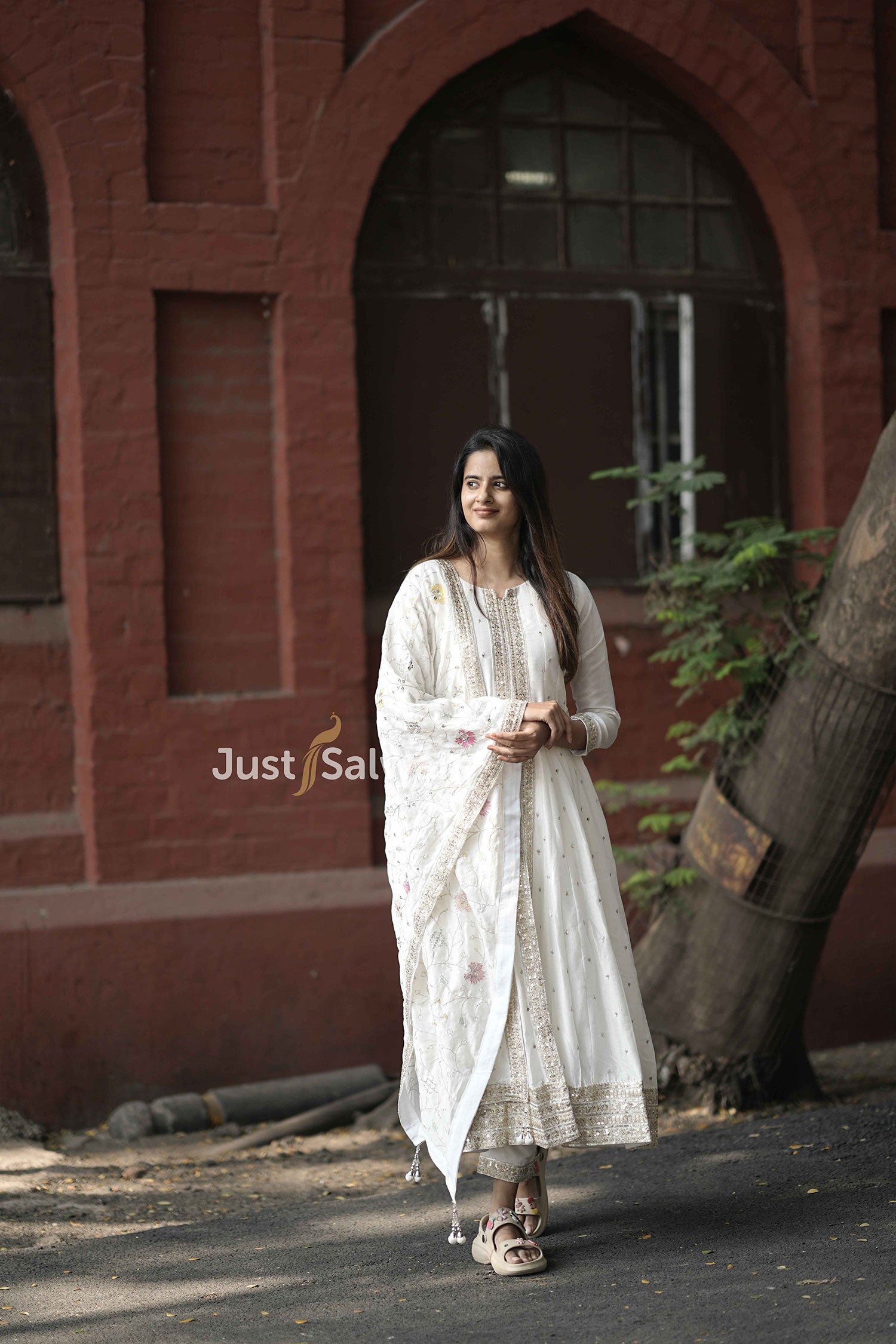 Exquisite White Soft Silk Anarkali Suit Set