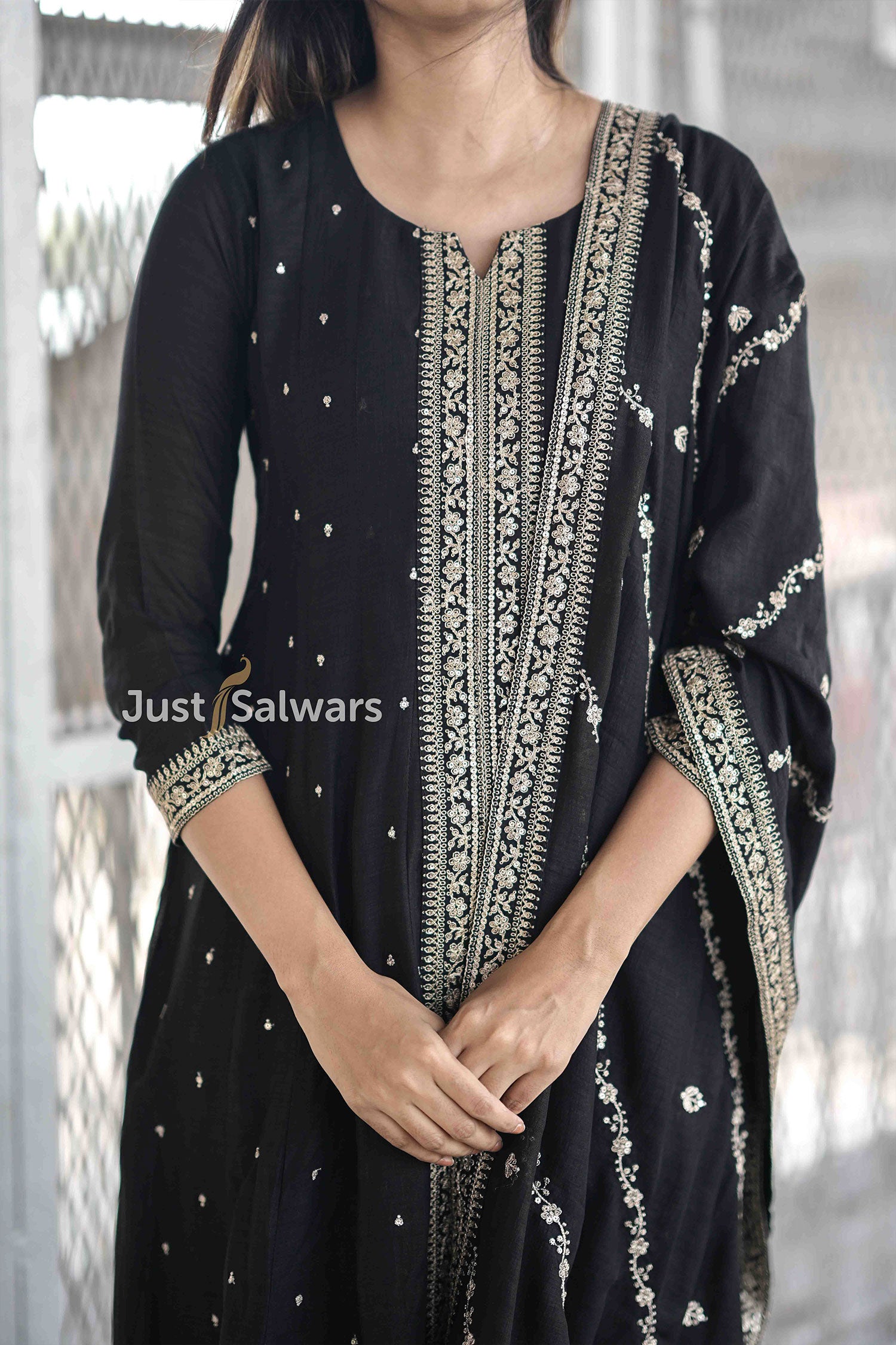 Black Soft Silk Anarkali Suit Set