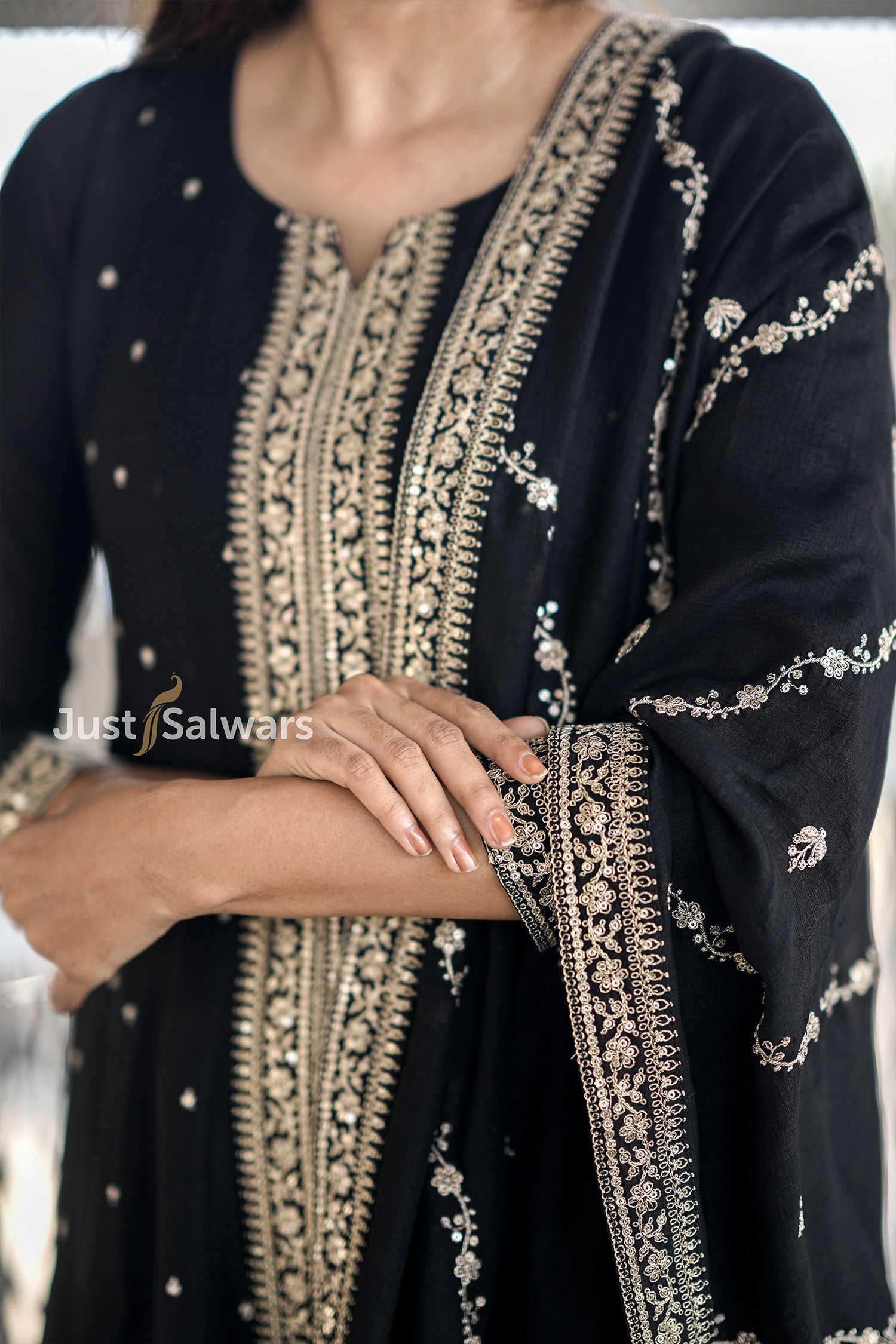 Black Soft Silk Anarkali Suit Set