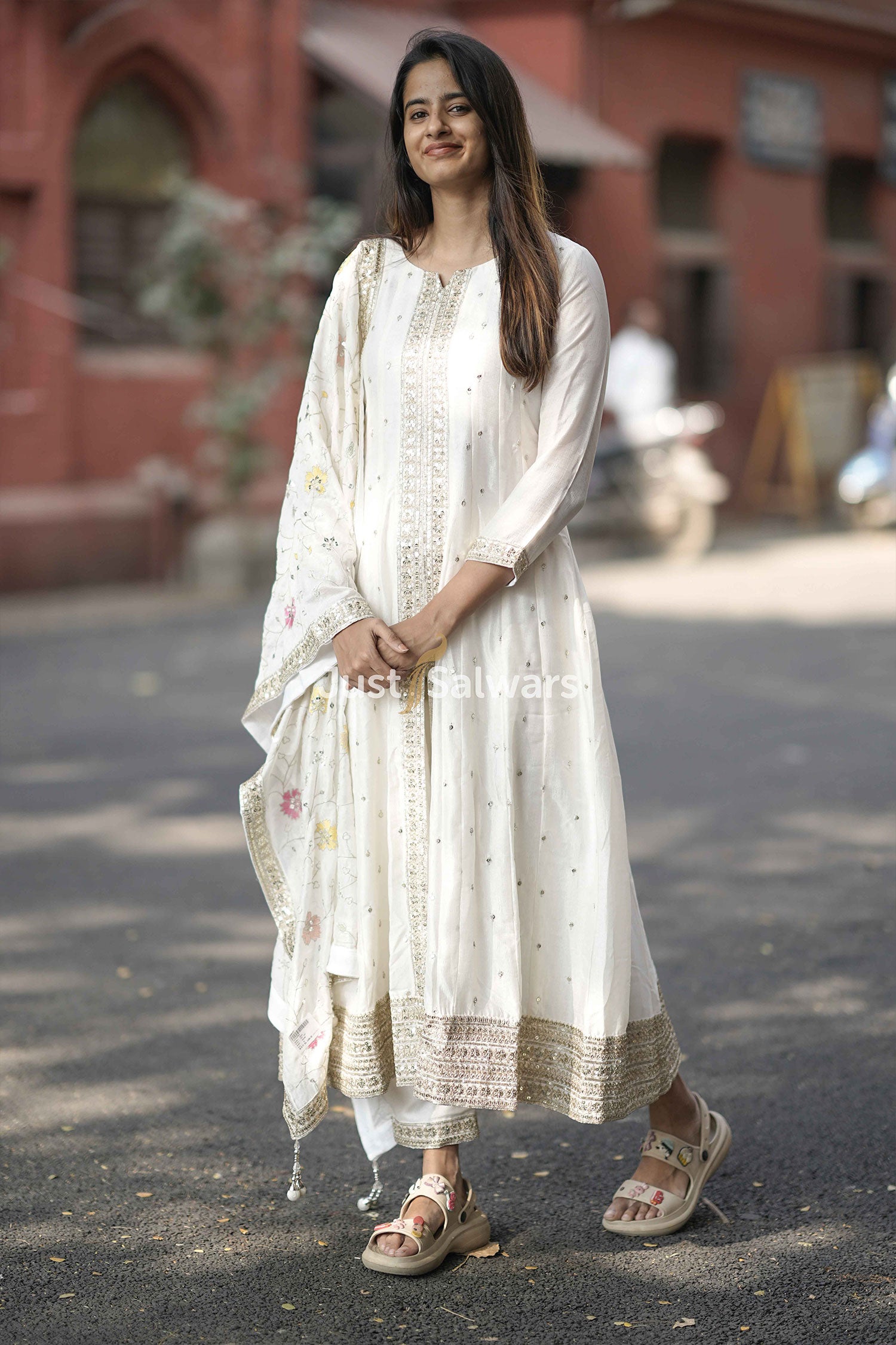 Exquisite White Soft Silk Anarkali Suit Set