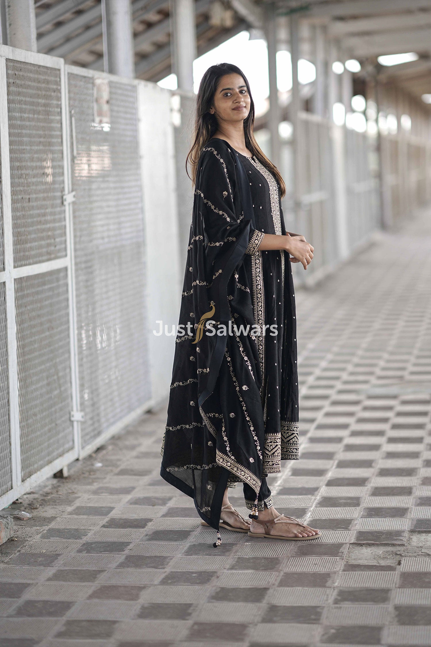 Black Soft Silk Anarkali Suit Set