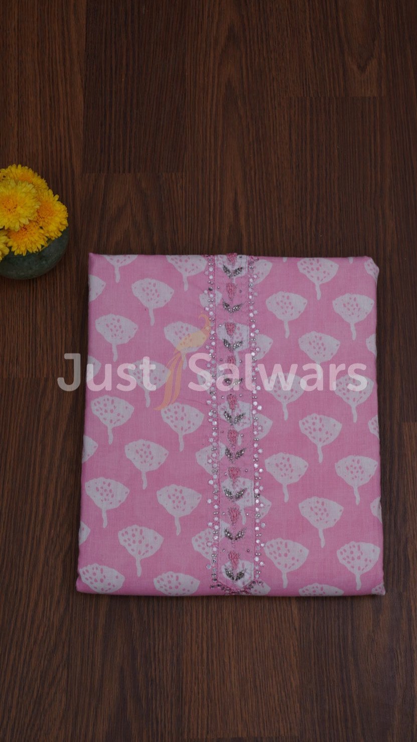 Baby Pink And White Color Cotton Material