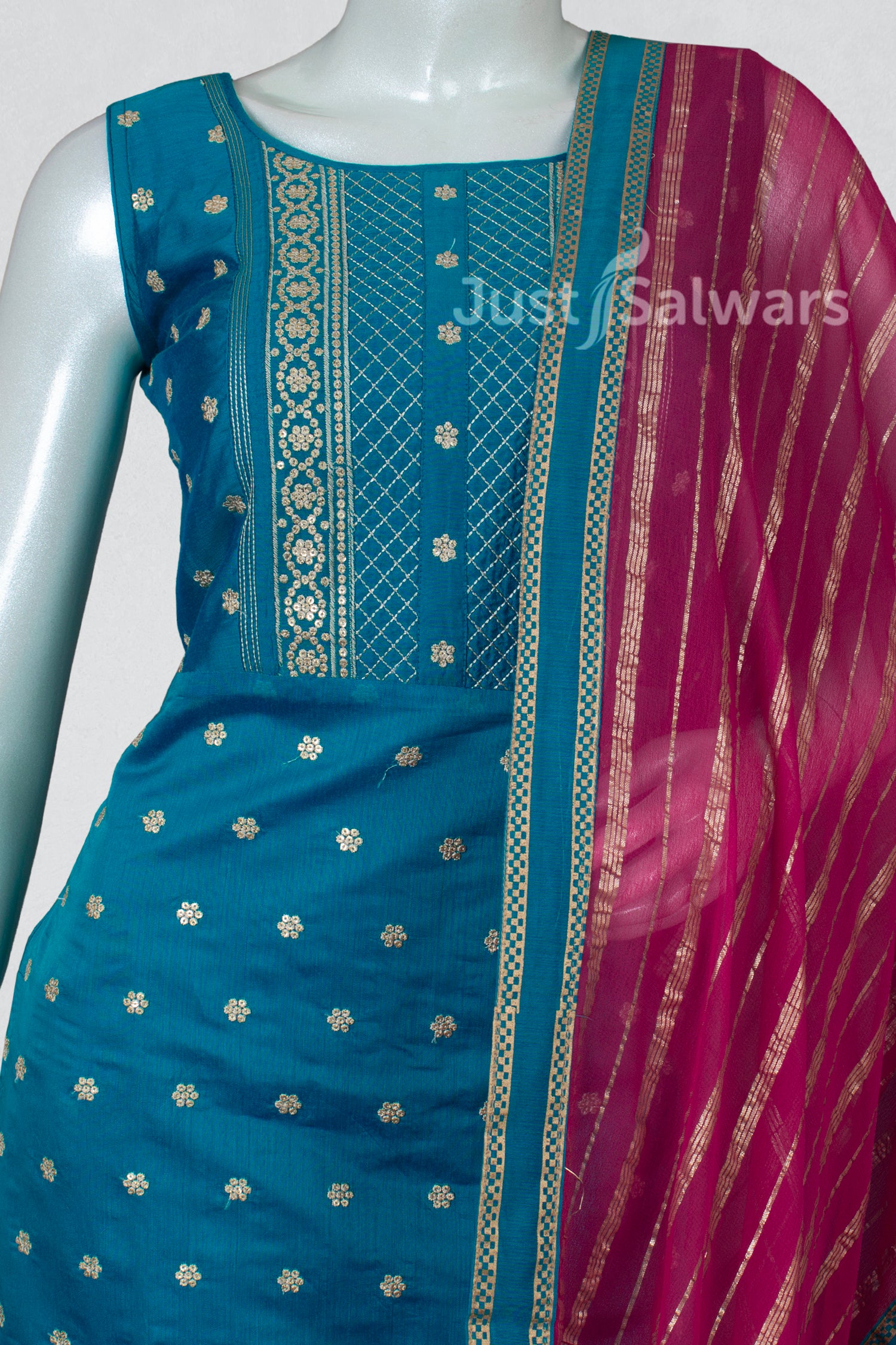 Blue and Pink Colour Straight Cut Salwar Suit