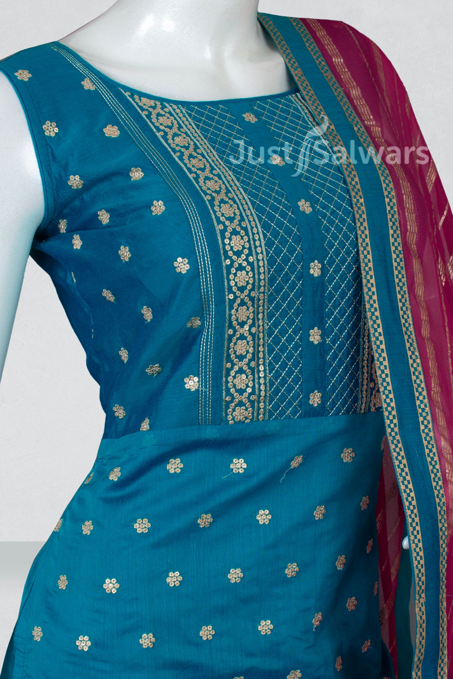 Blue and Pink Colour Straight Cut Salwar Suit