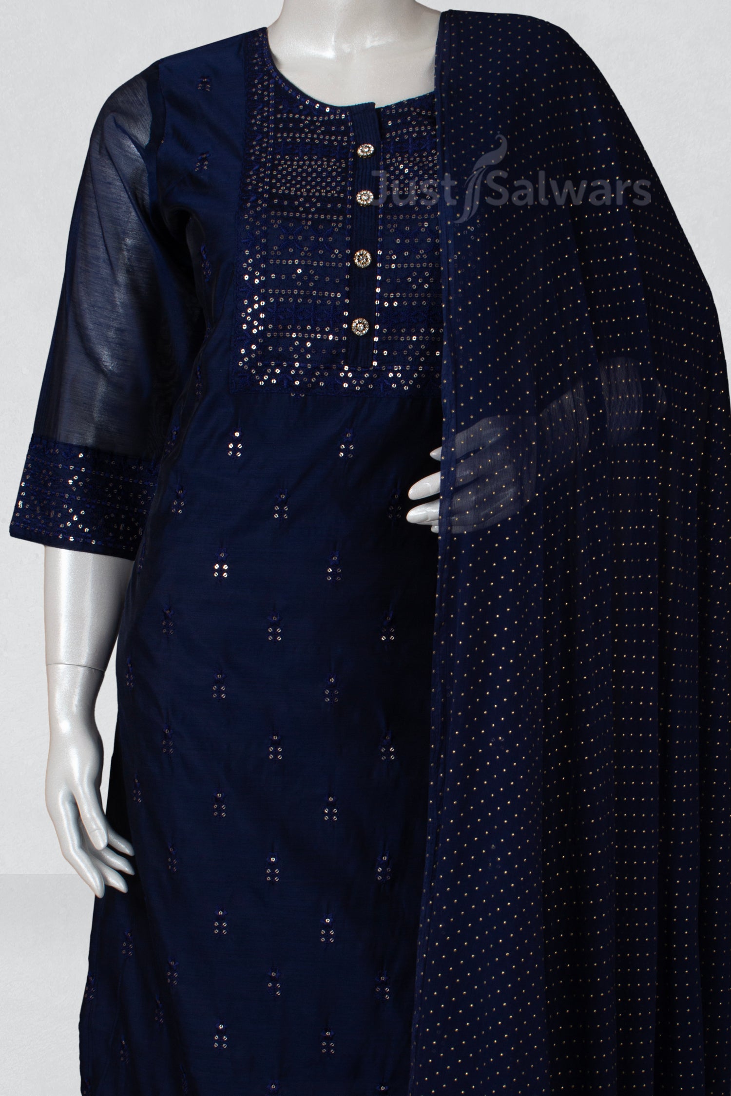 Navy Blue Colour Straight Cut Salwar Suit