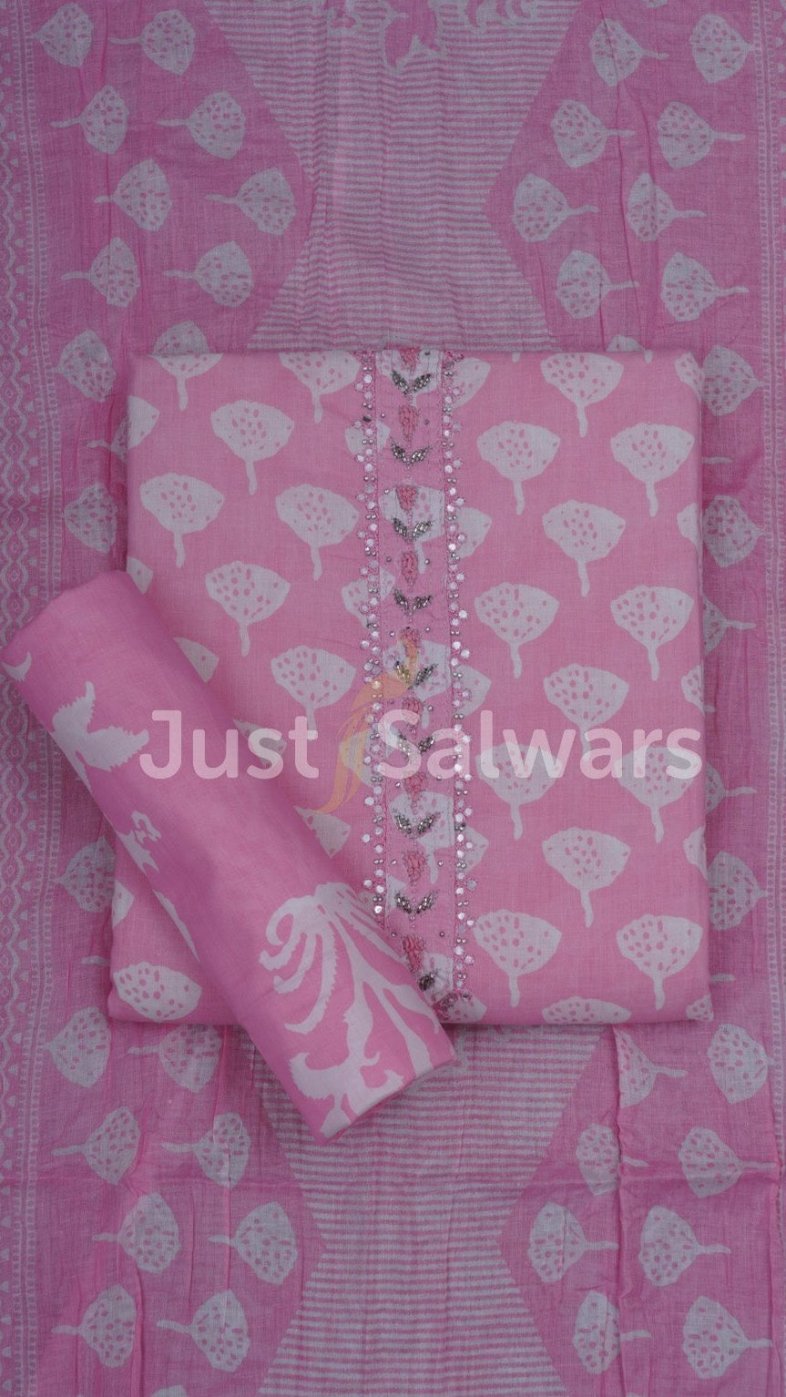 Baby Pink And White Color Cotton Material - Dress Material - Just Salwars