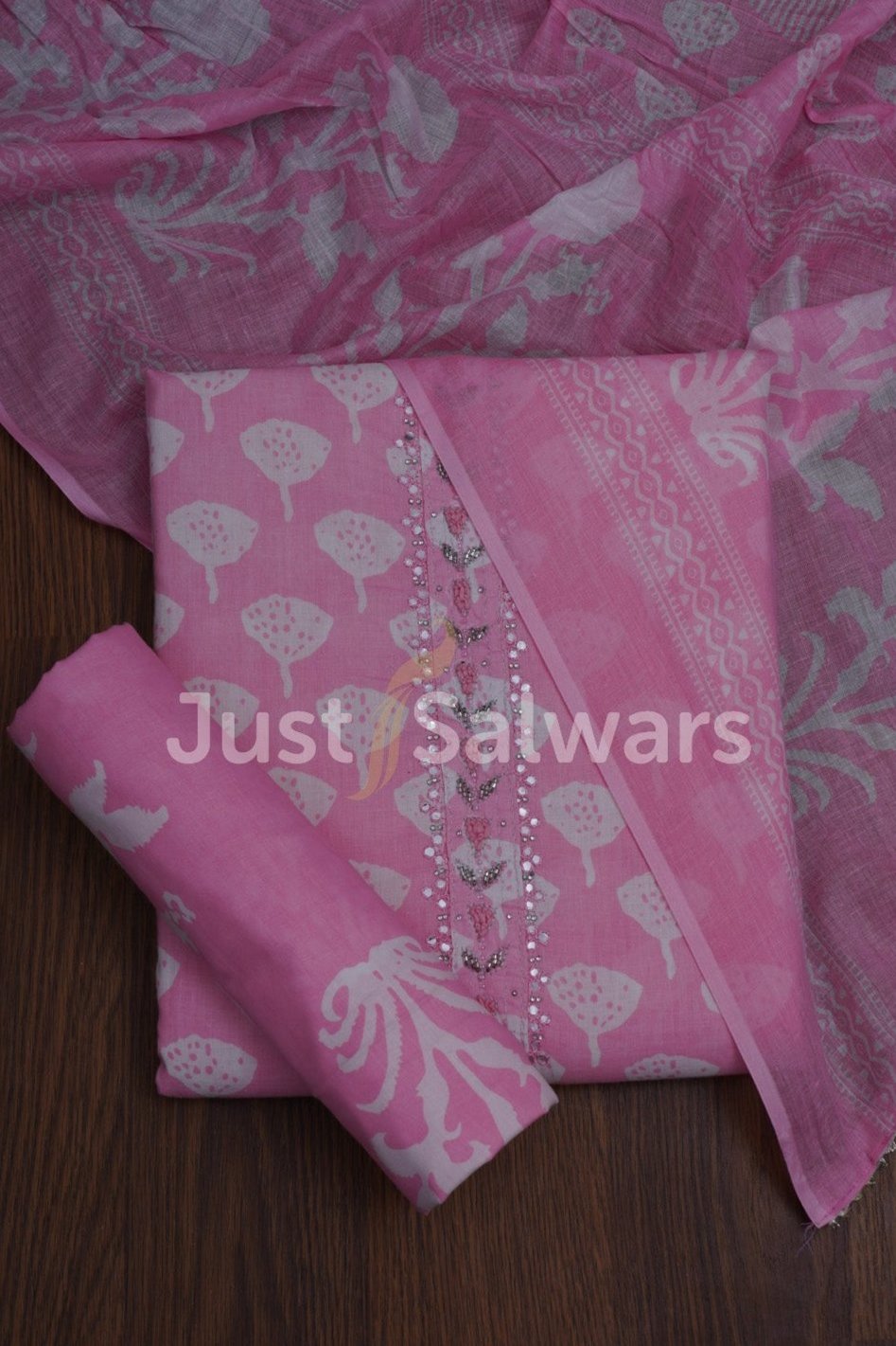 Baby Pink And White Color Cotton Material - Dress Material - Just Salwars