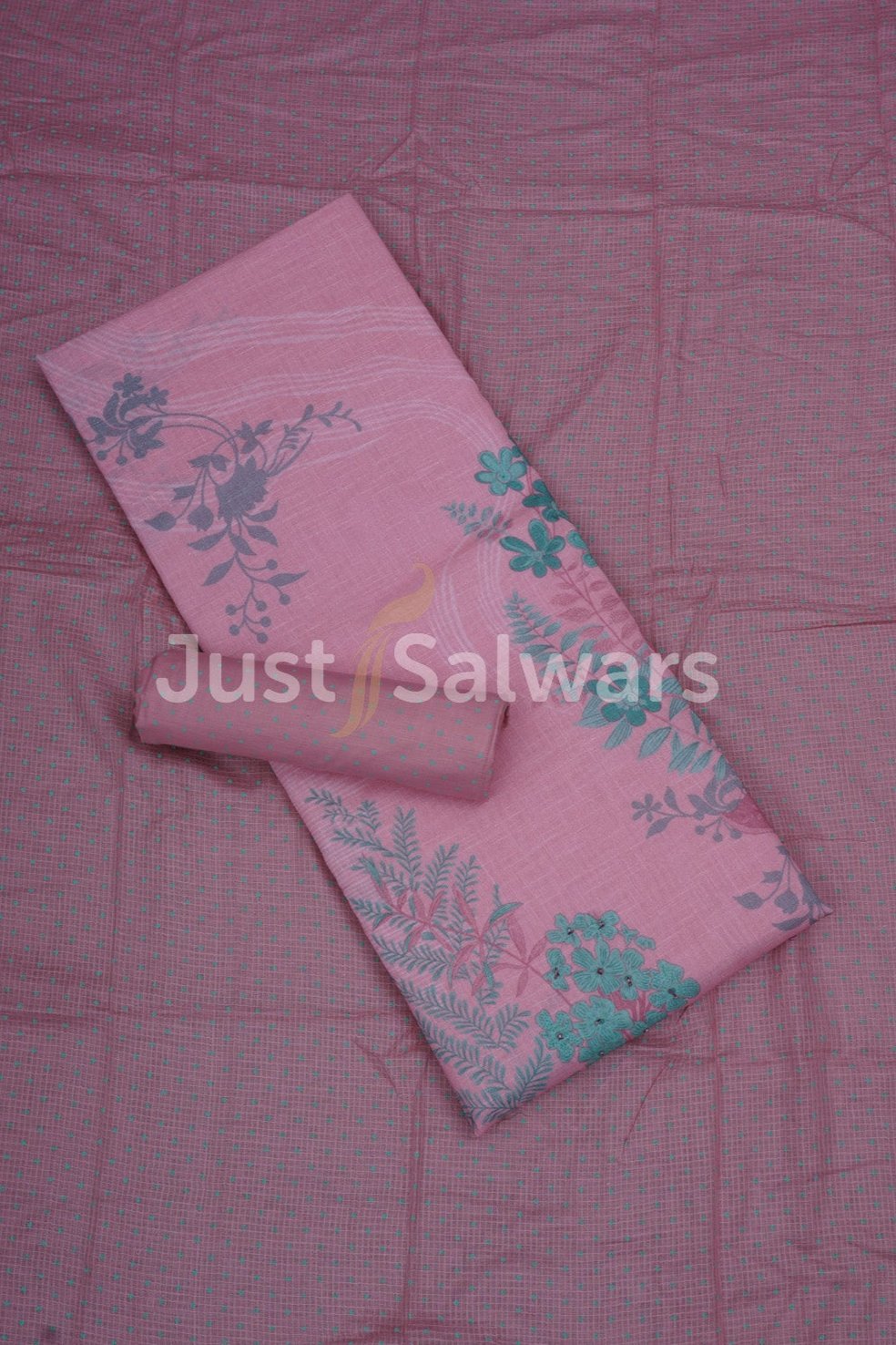 Baby Pink Color Cotton Dress Material - Dress Material - Just Salwars