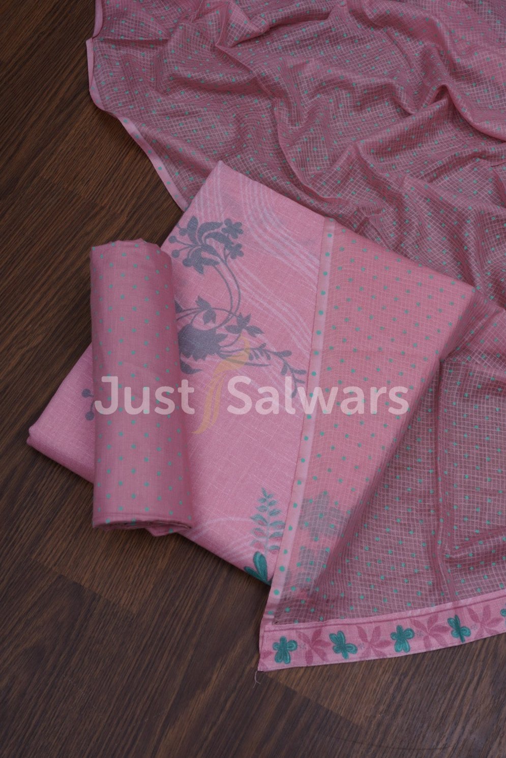 Baby Pink Color Cotton Dress Material - Dress Material - Just Salwars