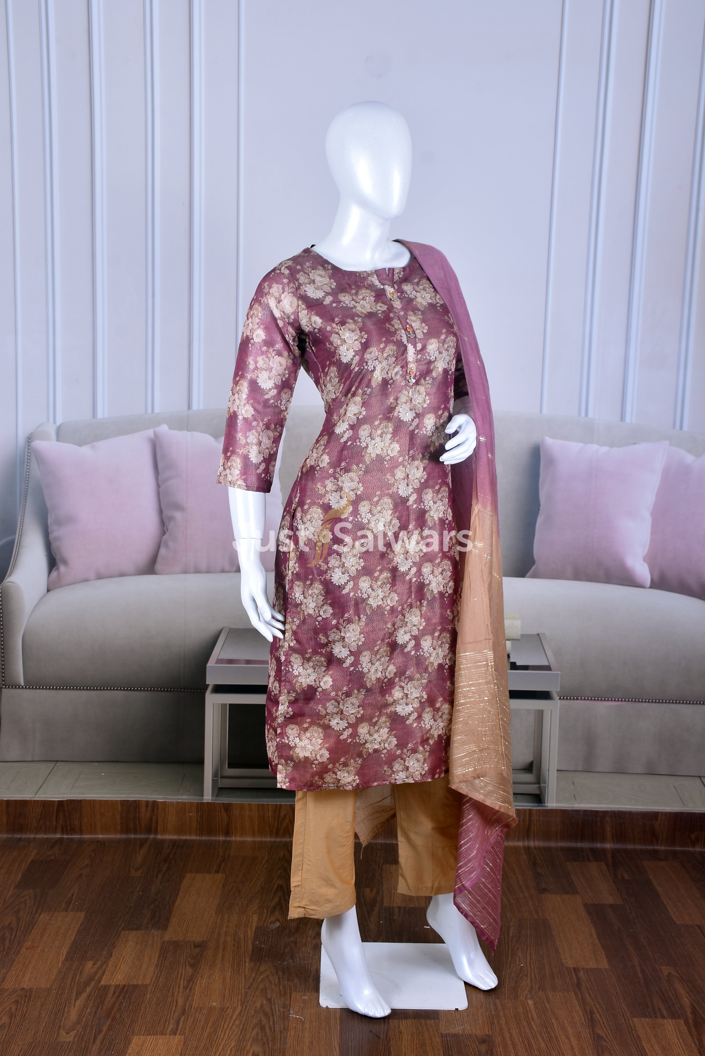 Beige Brown Color Tissue Suit Set - Salwar Suit - Just Salwars