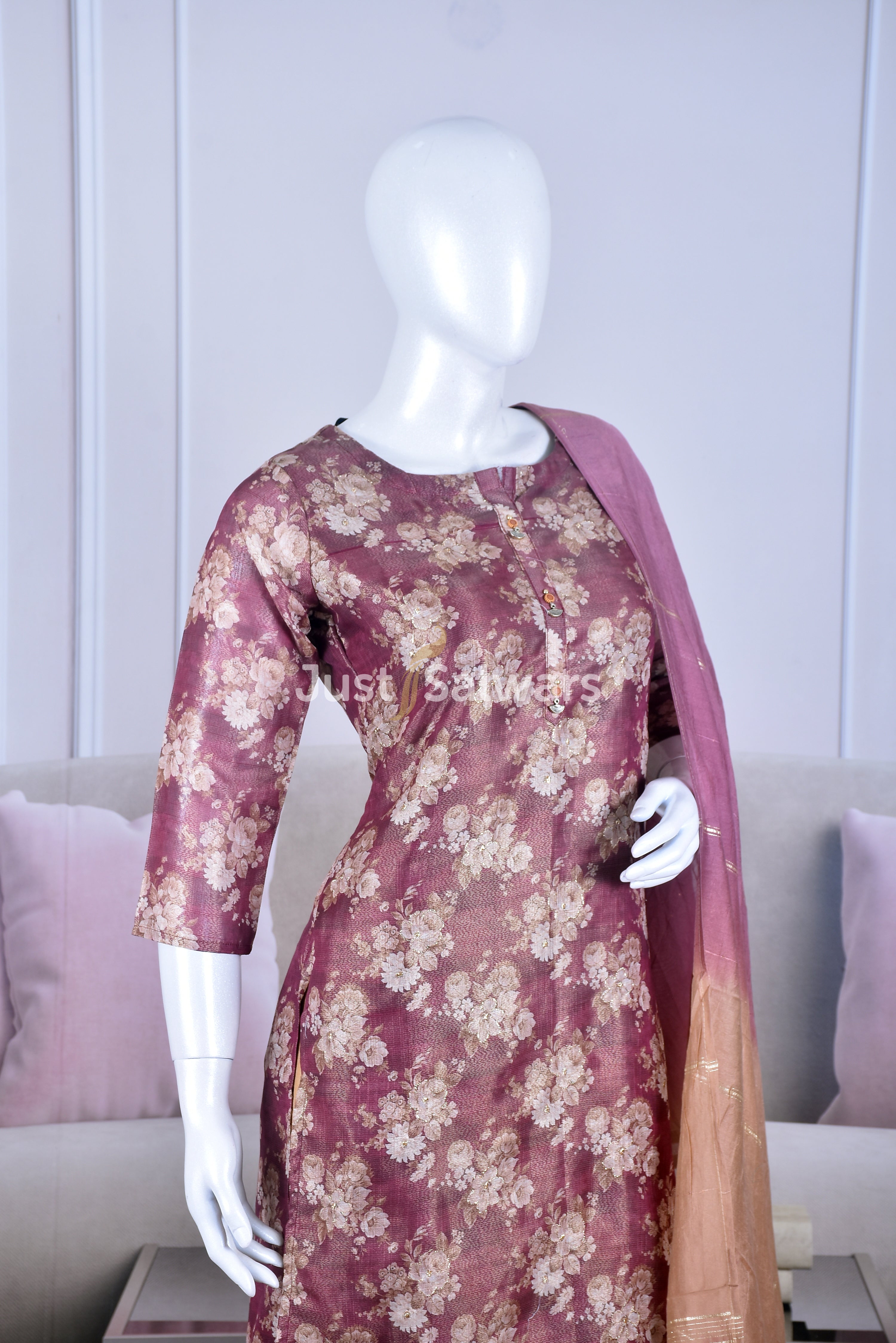 Beige Brown Color Tissue Suit Set - Salwar Suit - Just Salwars