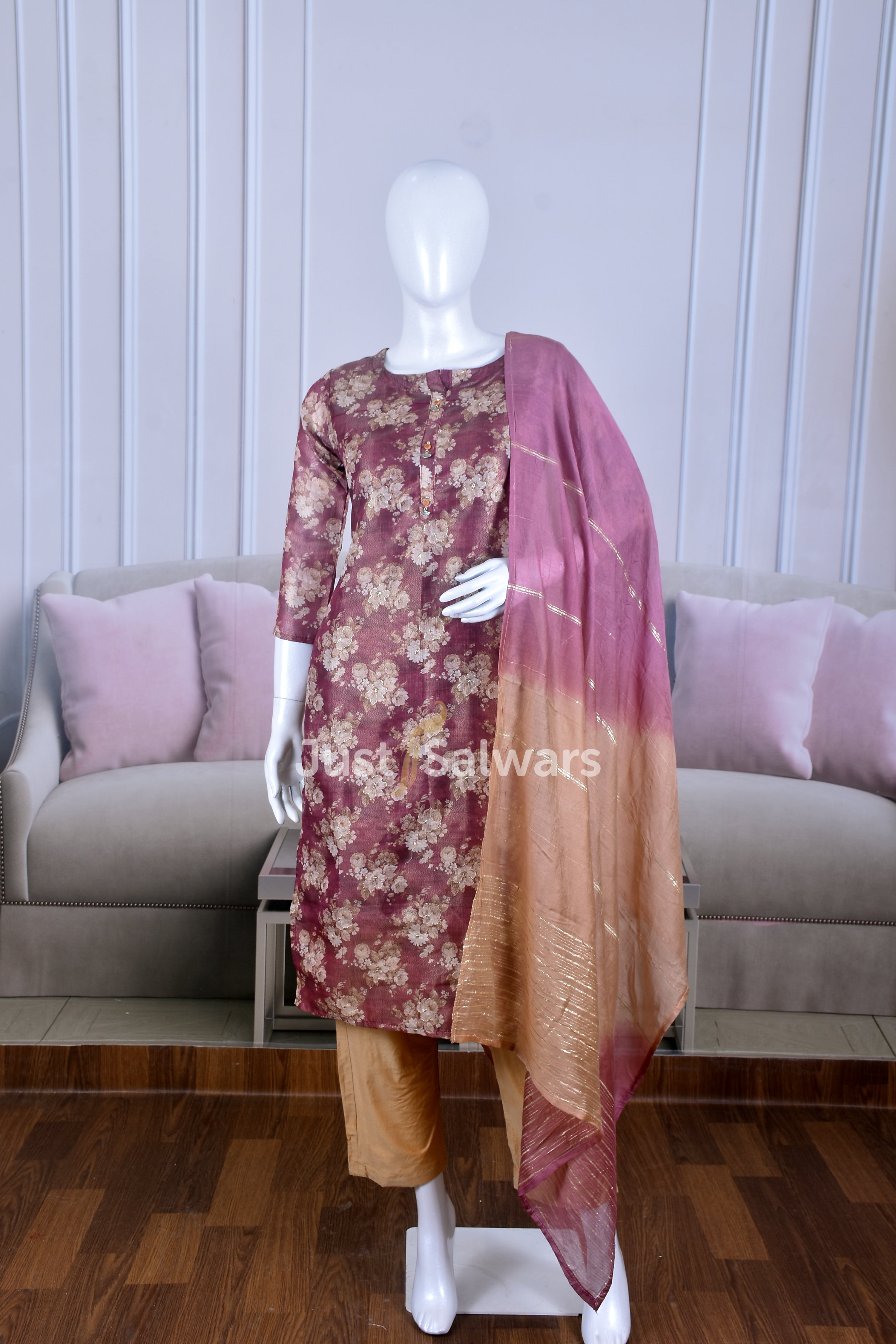 Beige Brown Color Tissue Suit Set - Salwar Suit - Just Salwars