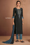 Black Cotton Salwar Suit with Embroidered Neckline - Salwar Suit - Just Salwars