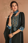 Black Cotton Salwar Suit with Embroidered Neckline - Salwar Suit - Just Salwars