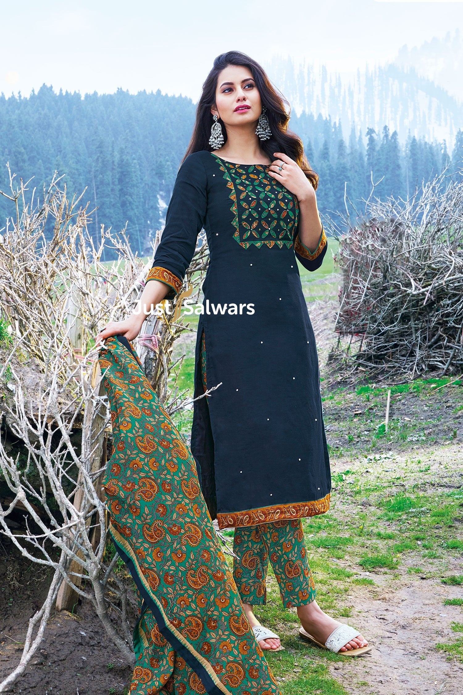 Blue Color Cotton Dress Material - Dress Material - Just Salwars