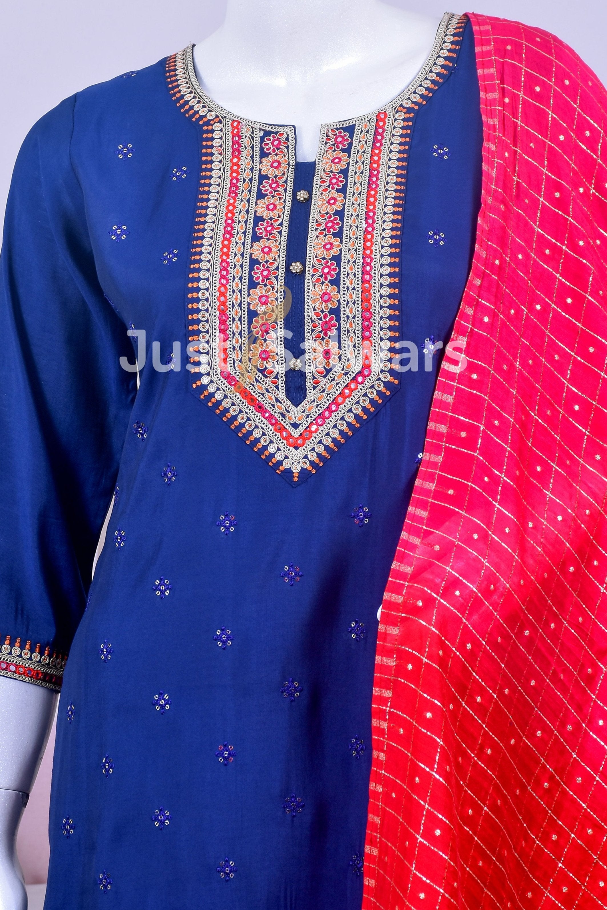 Blue Color Silk Cotton Suit Set - Salwar Suit - Just Salwars