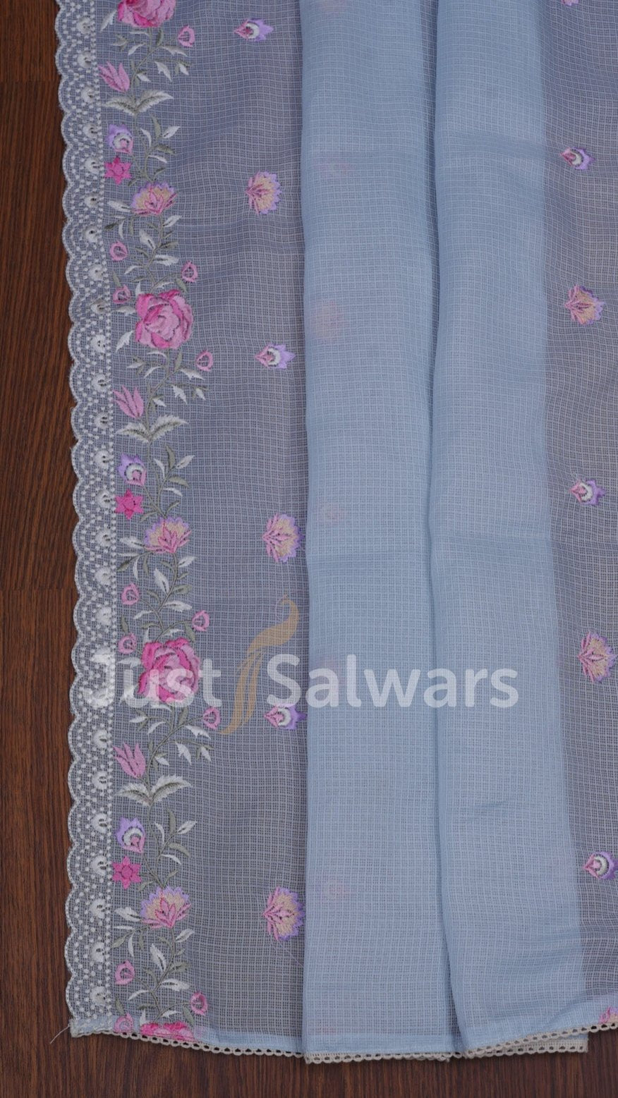 Blue Colour Cotton Unstitched Dress Material - Dress Material - Just Salwars