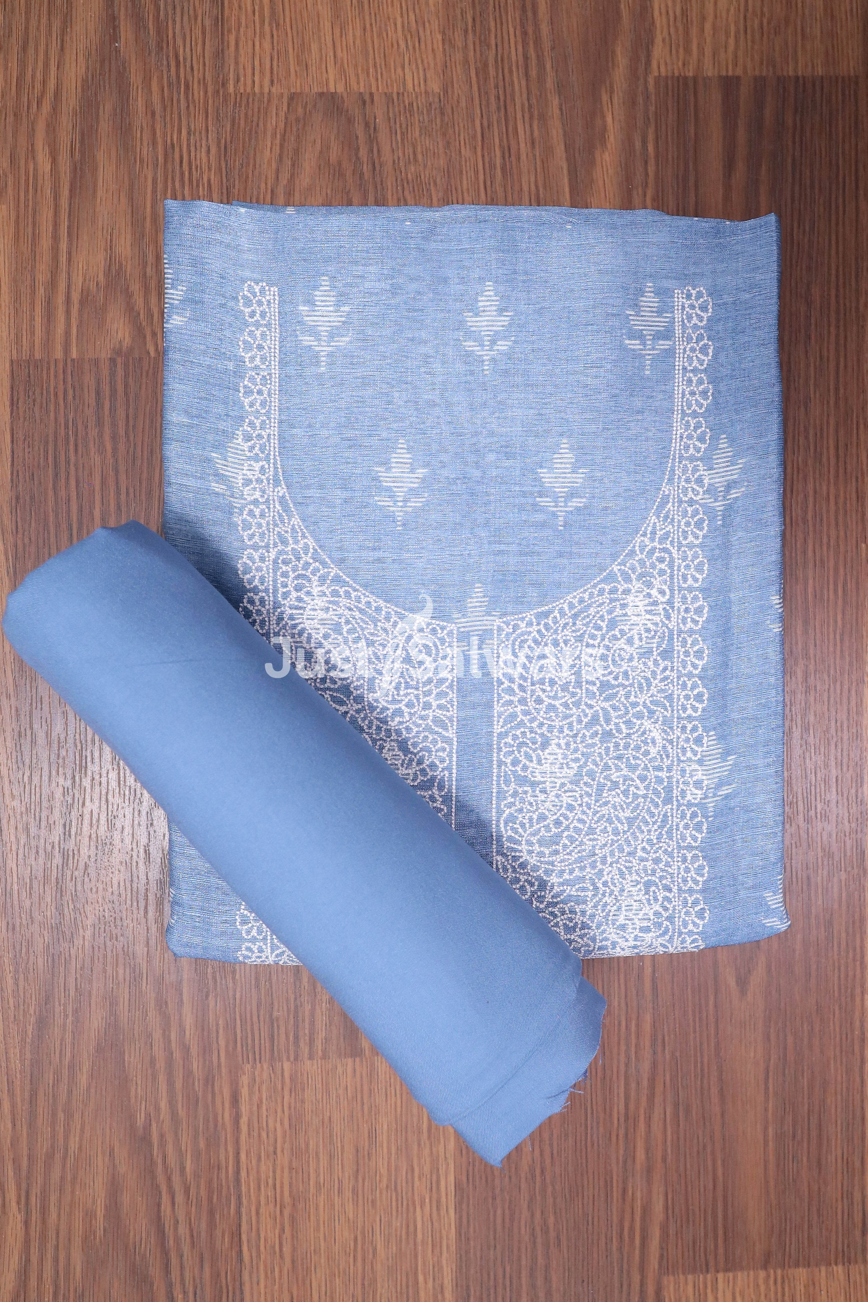 Blue Colour Cotton Unstitched Dress Material - Dress Material - Just Salwars