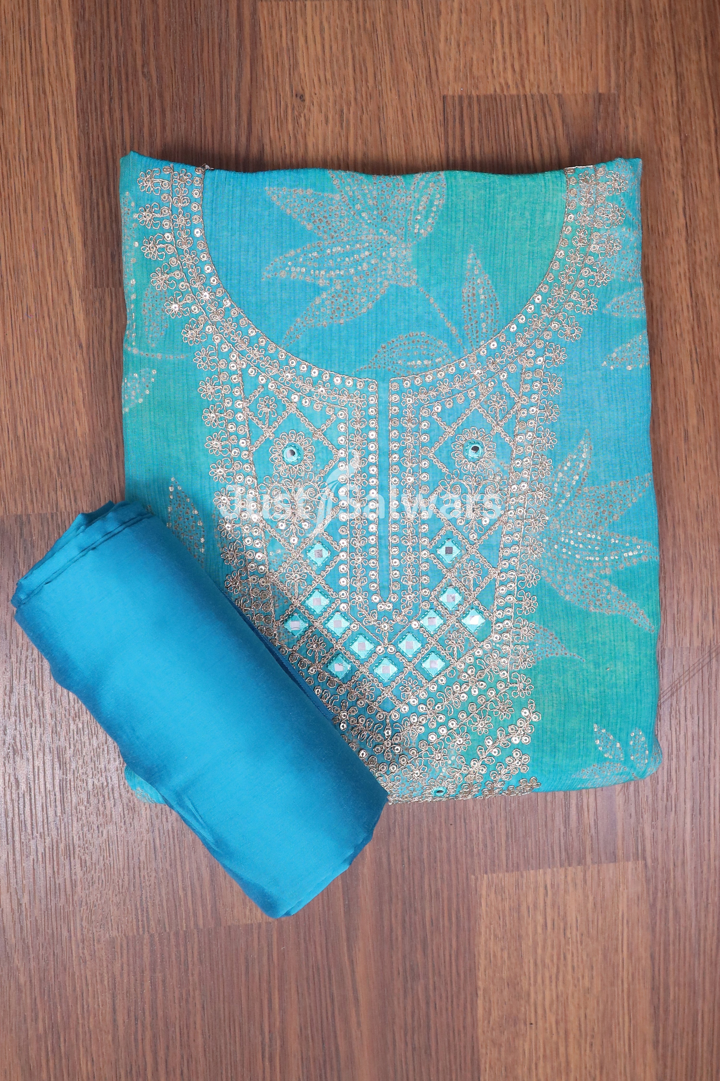 Blue Colour Cotton Unstitched Dress Material - Dress Material - Just Salwars