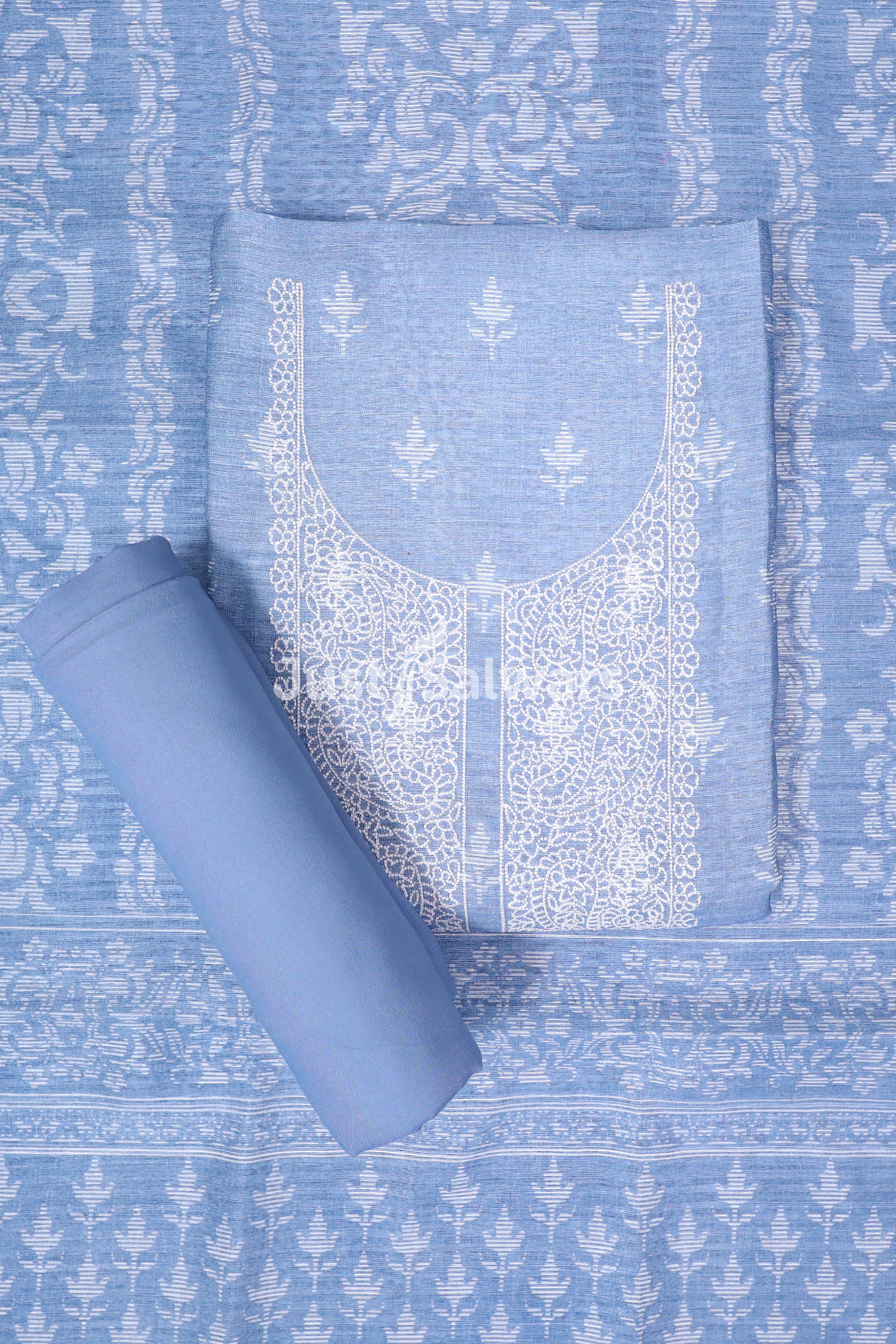 Blue Colour Cotton Unstitched Dress Material - Dress Material - Just Salwars