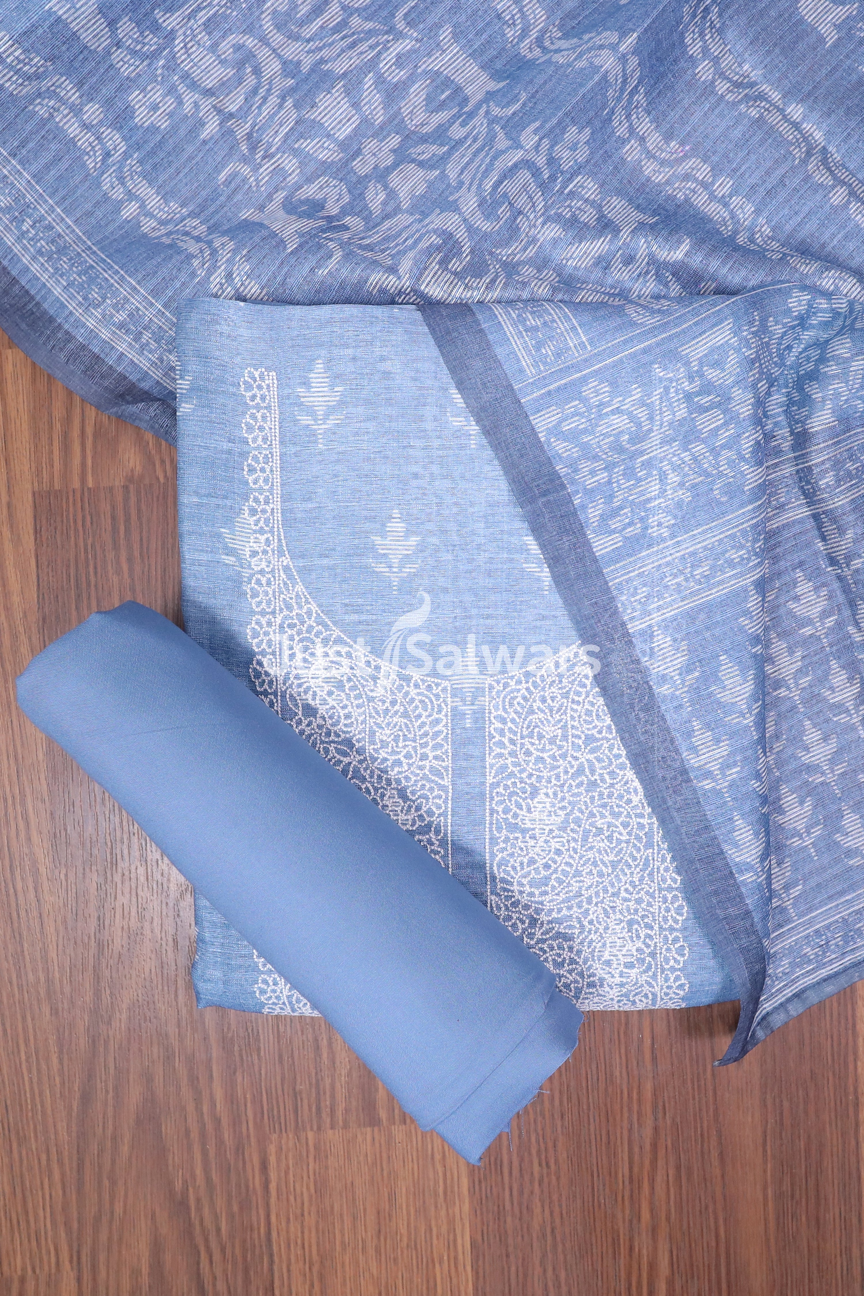 Blue Colour Cotton Unstitched Dress Material - Dress Material - Just Salwars