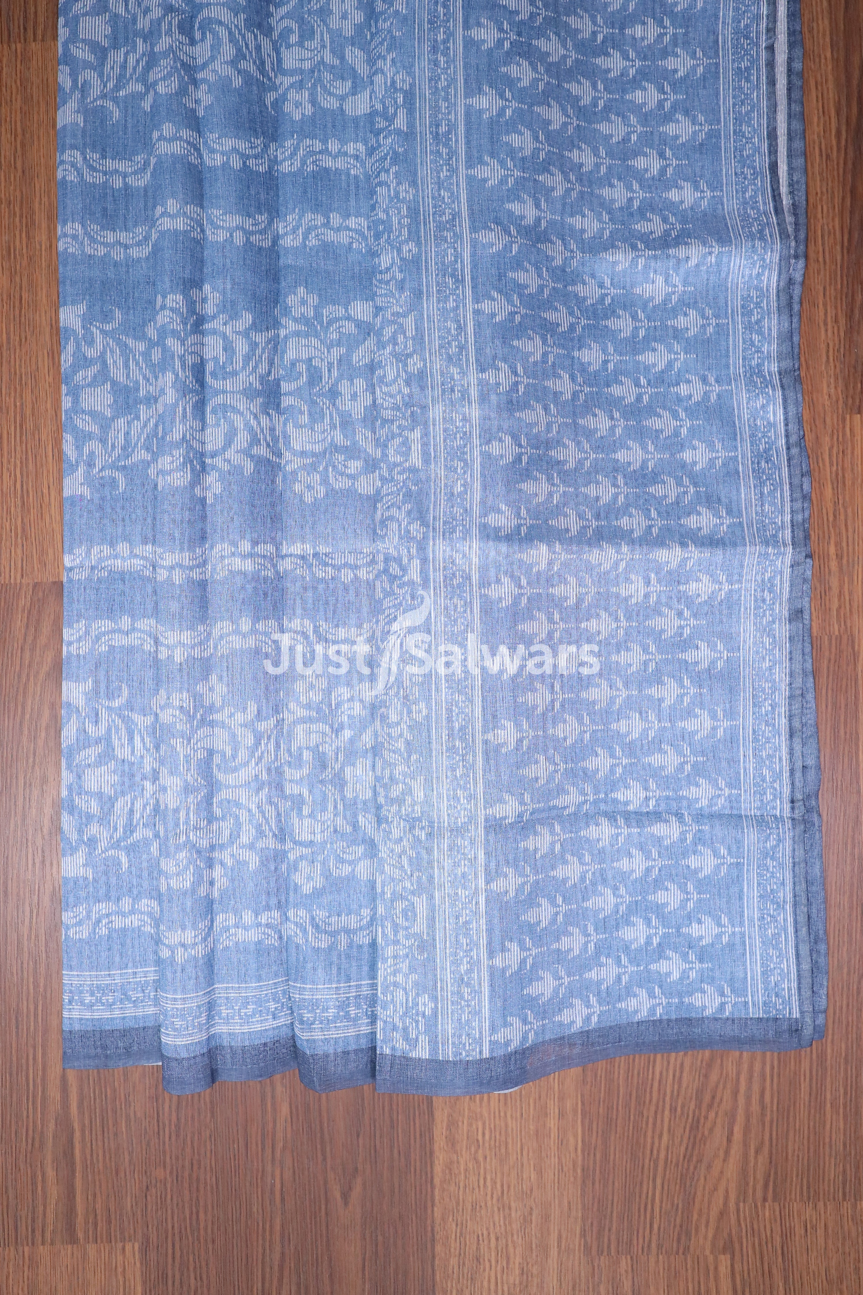 Blue Colour Cotton Unstitched Dress Material - Dress Material - Just Salwars