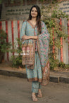 Blue Colour Silk Cotton Dress Material - Dress Material - Just Salwars