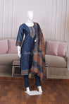 Blue Colour Silk Cotton Straight Cut Salwar Suit - Salwar Suit - Just Salwars