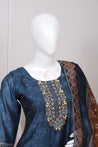 Blue Colour Silk Cotton Straight Cut Salwar Suit - Salwar Suit - Just Salwars