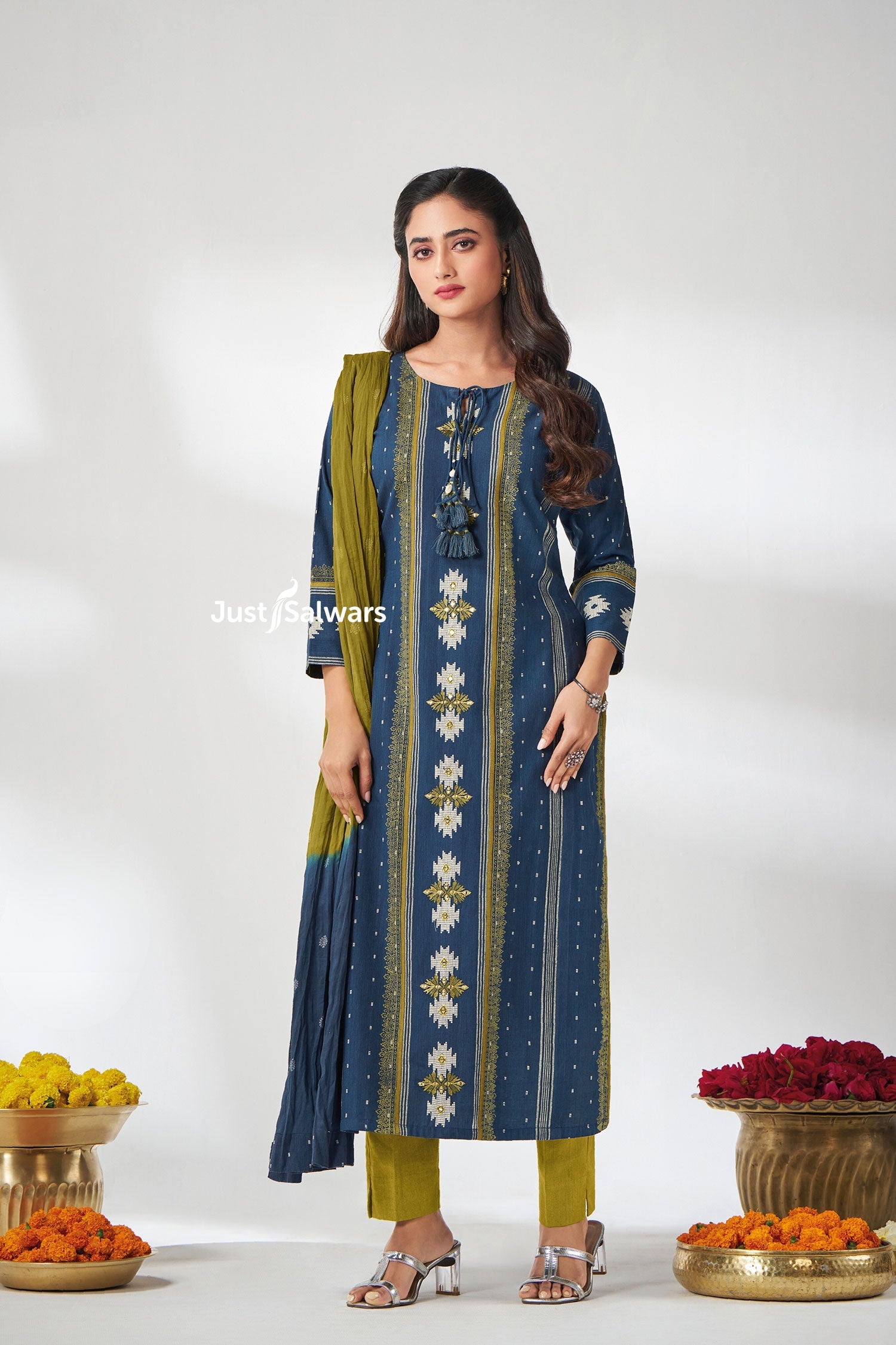 Blue Straight Salwar Suit Set - Salwar Suit - Just Salwars