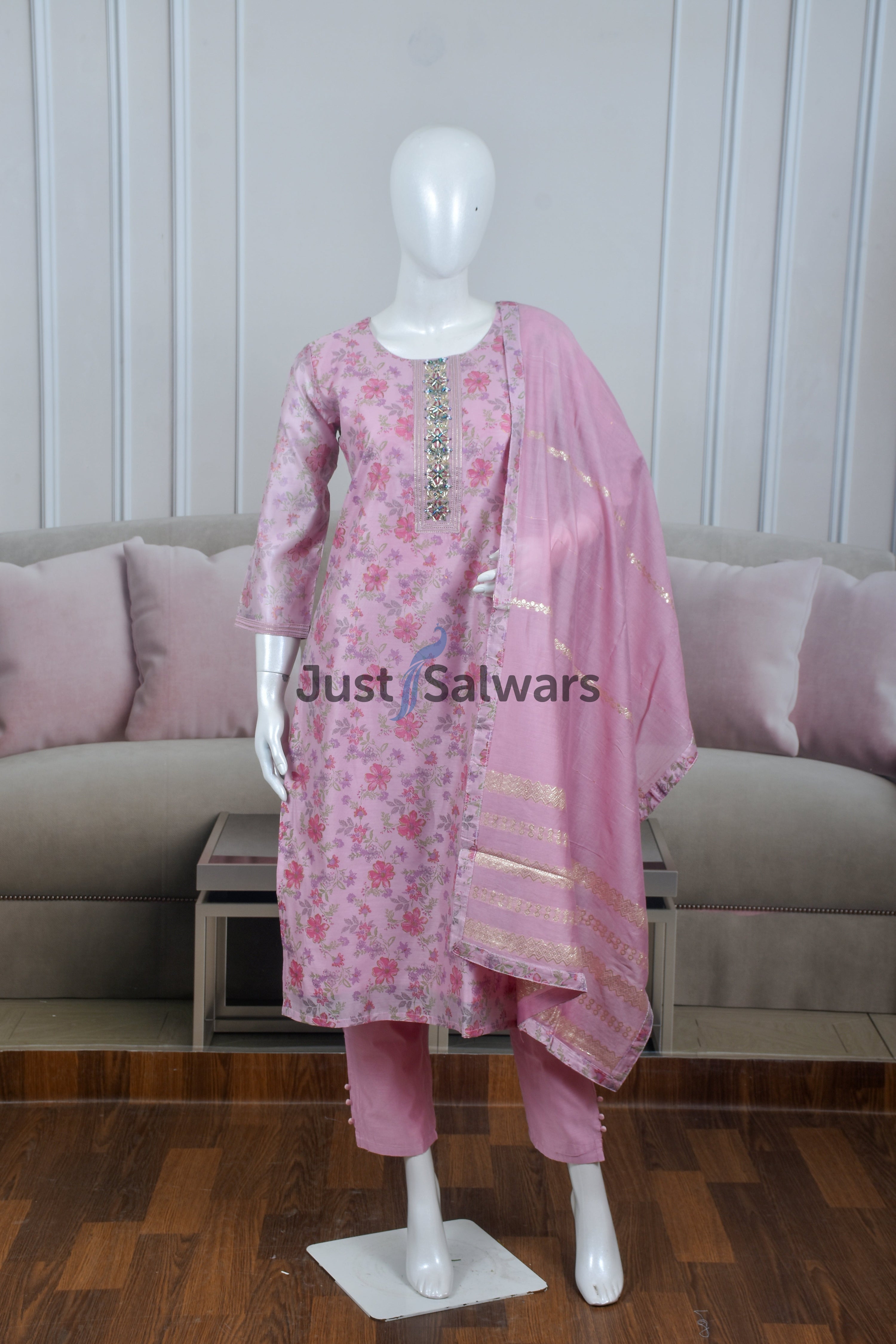 Charming Pink Color Silk Cotton Suit Set - Salwar Suit - Just Salwars