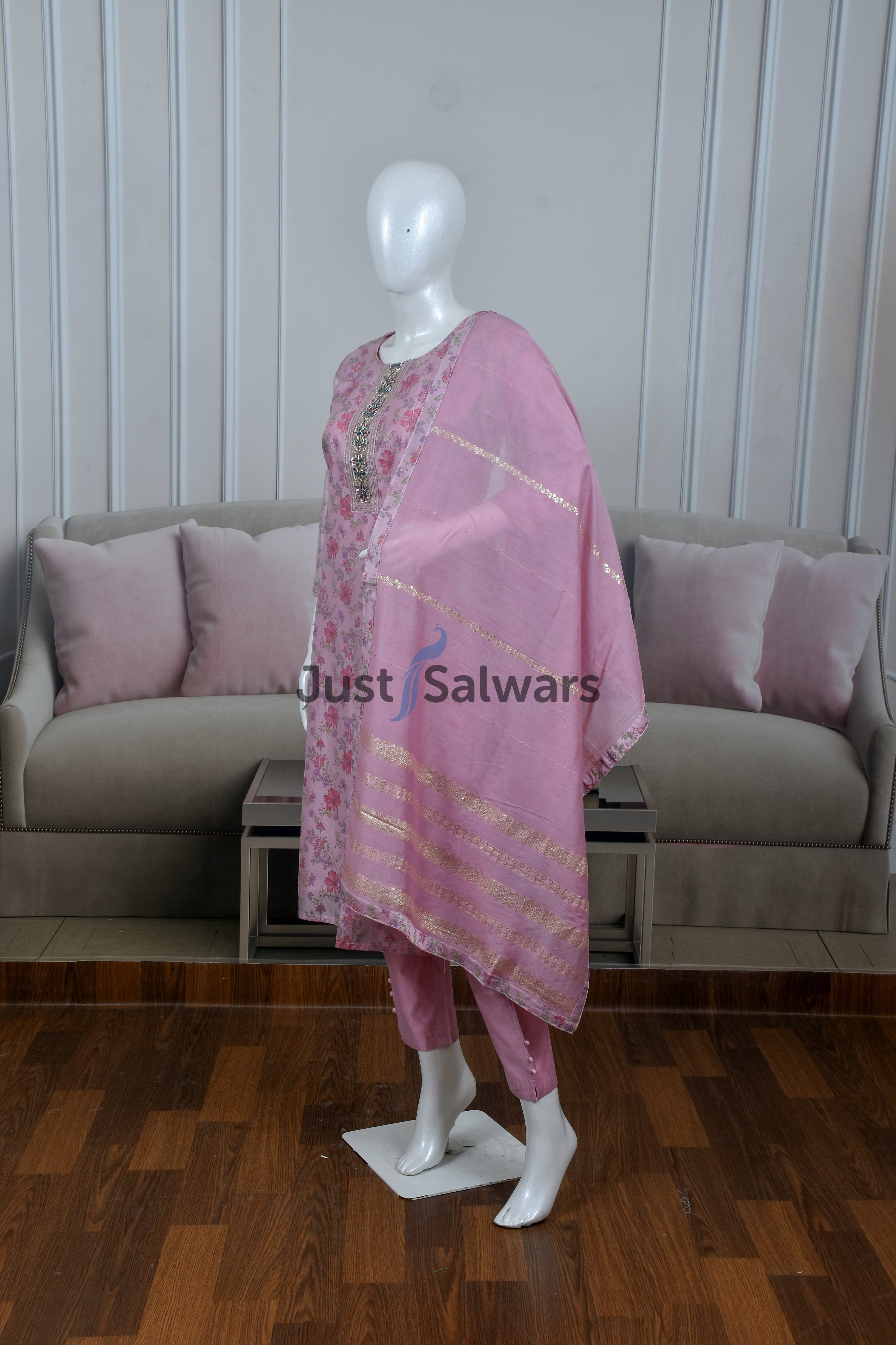 Charming Pink Color Silk Cotton Suit Set - Salwar Suit - Just Salwars