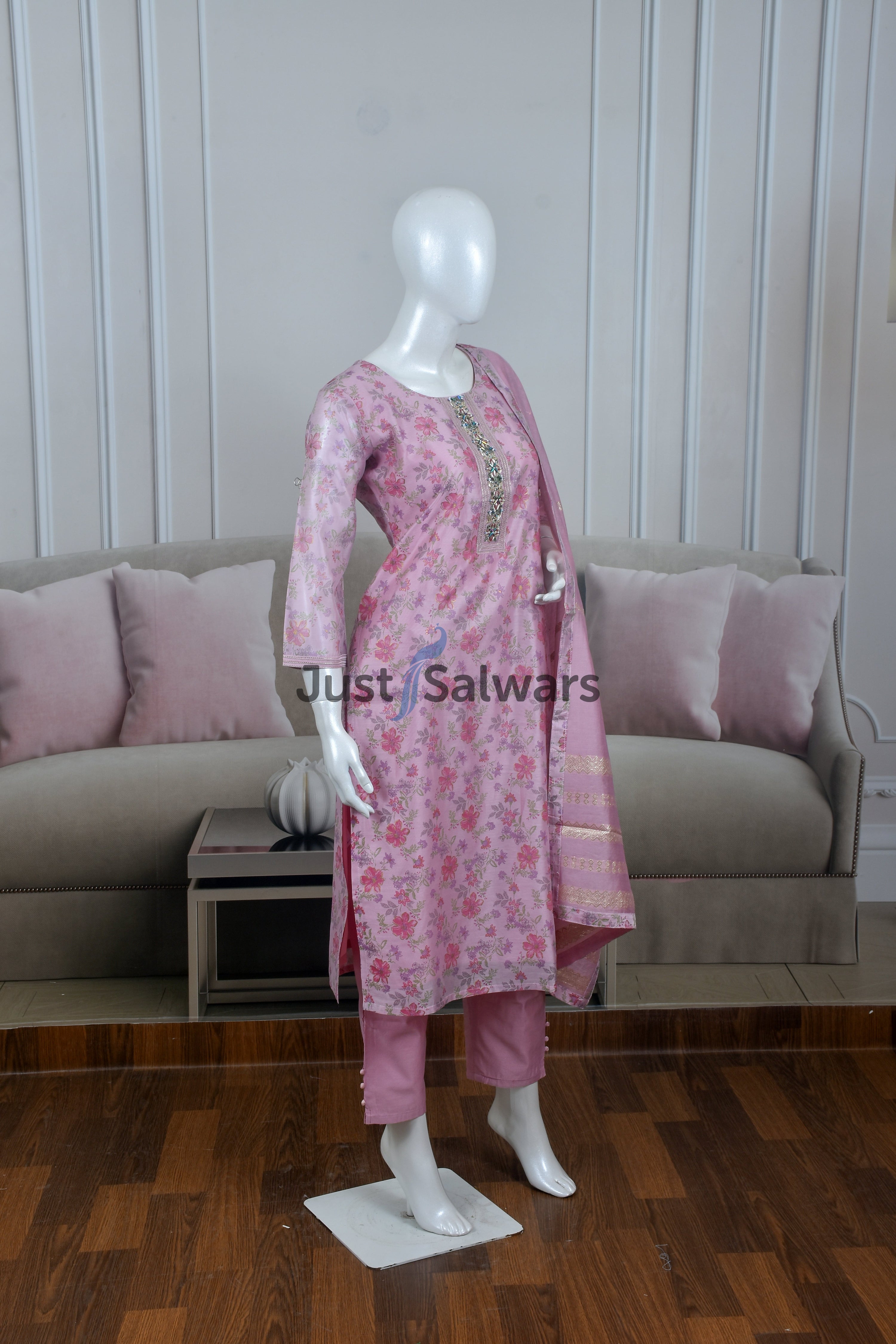 Charming Pink Color Silk Cotton Suit Set - Salwar Suit - Just Salwars