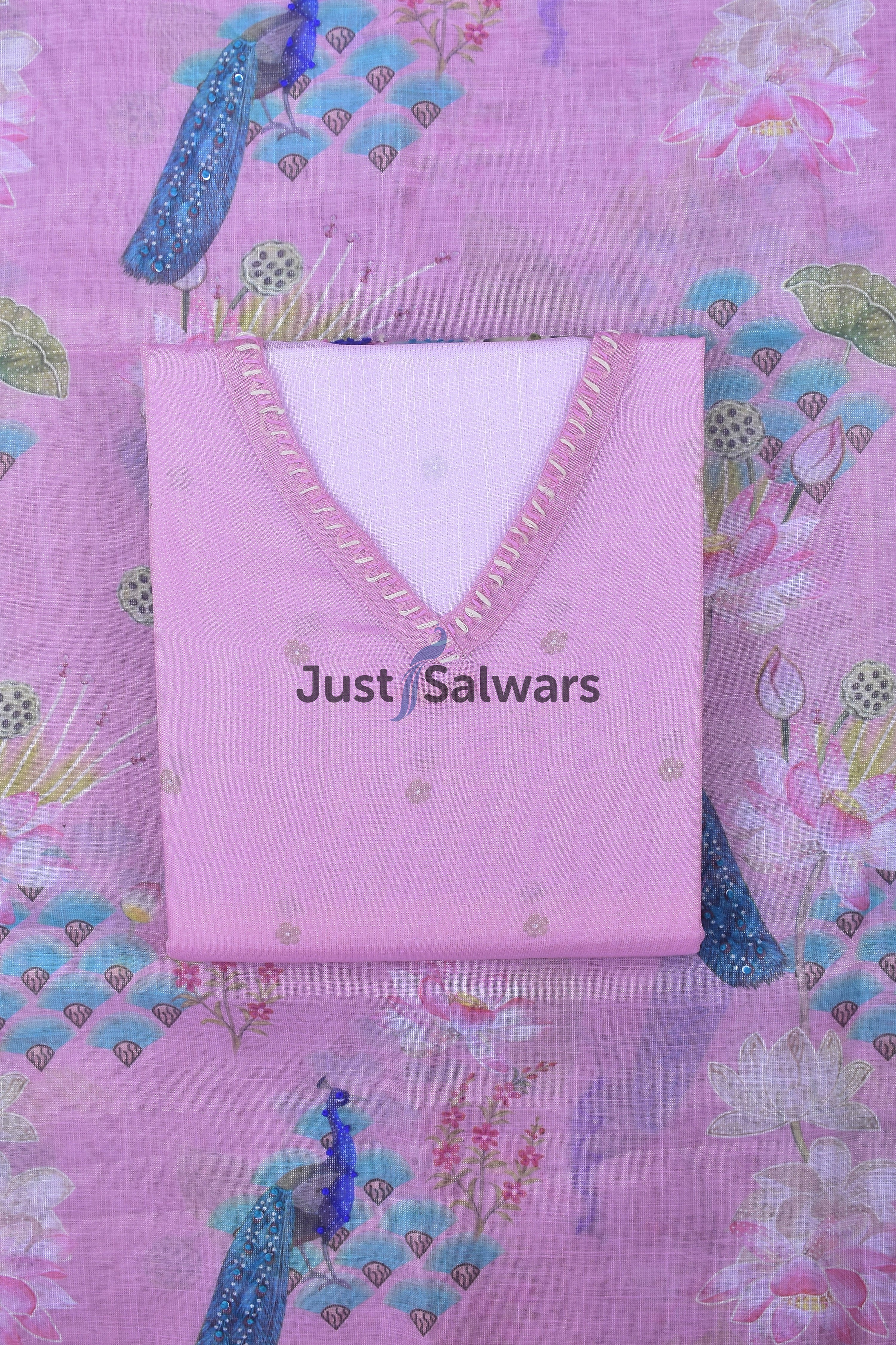 Charming Pink Cotton Dress Material - Dress Material - Just Salwars