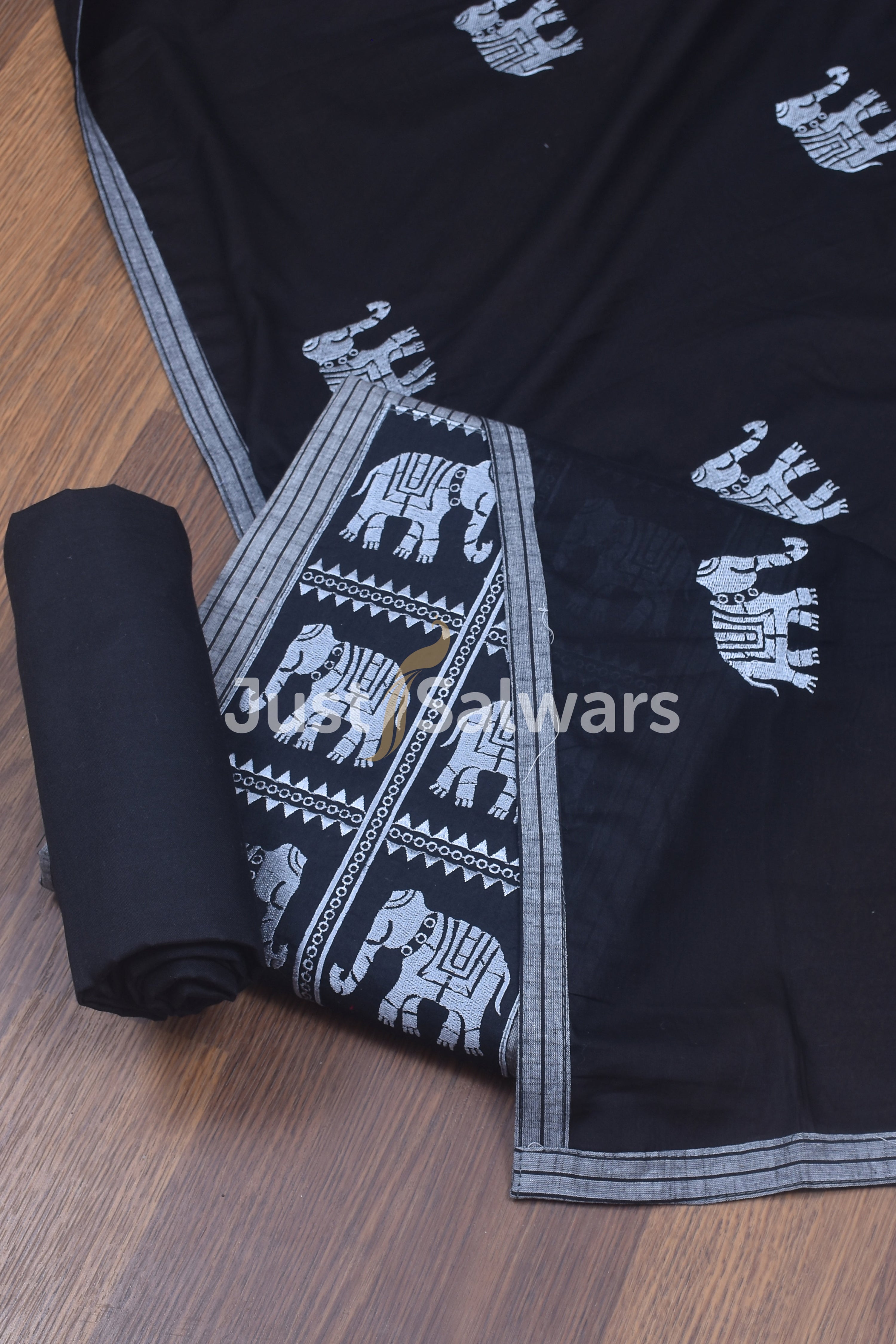 Classic Black Cotton Dress Material - Dress Material - Just Salwars