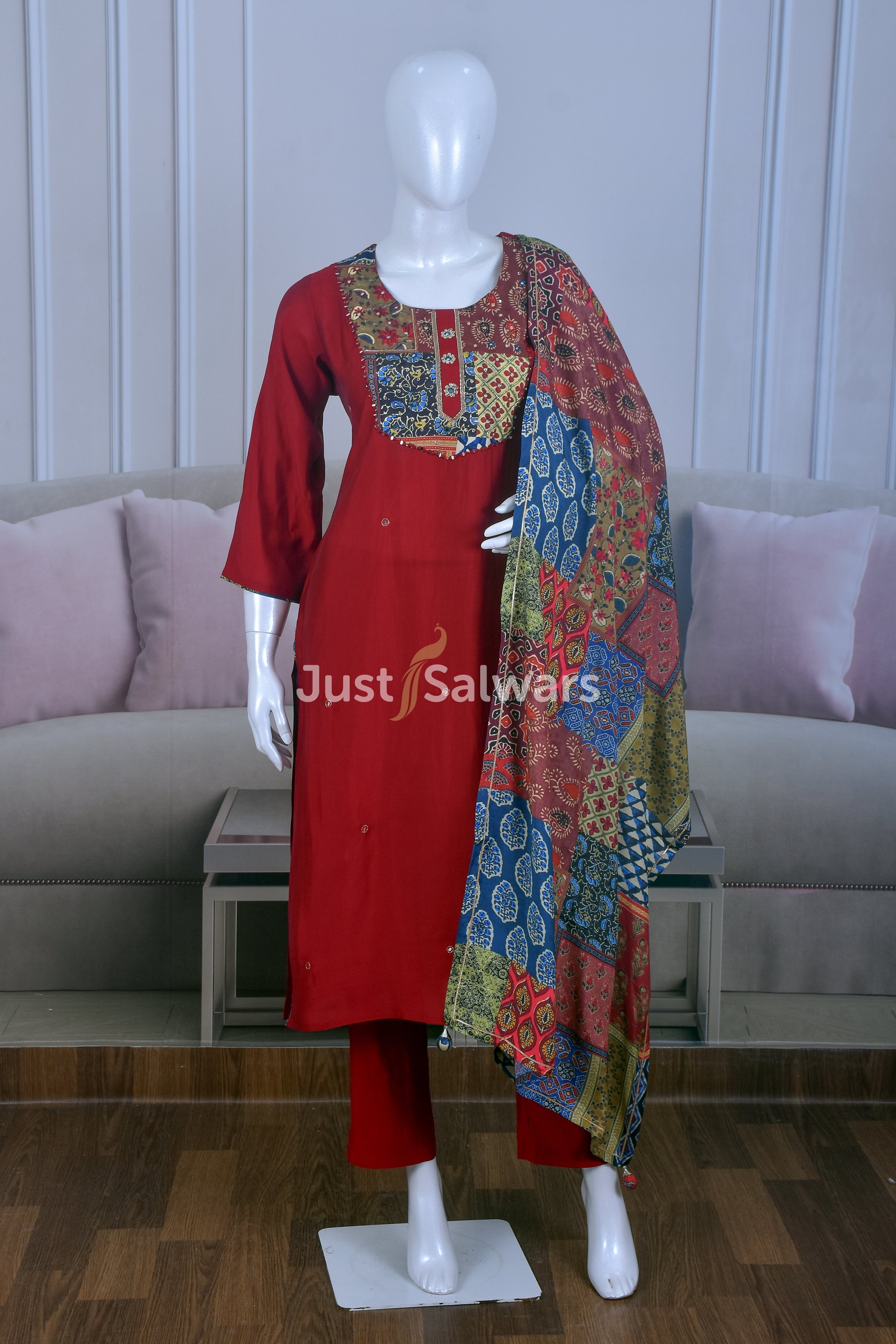 Classic Maroon Color Muslin Suit Set - Salwar Suit - Just Salwars