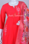 Cotton Kurta with Embroidery and Floral Printed Dupatta - Salwar Suit - Just Salwars