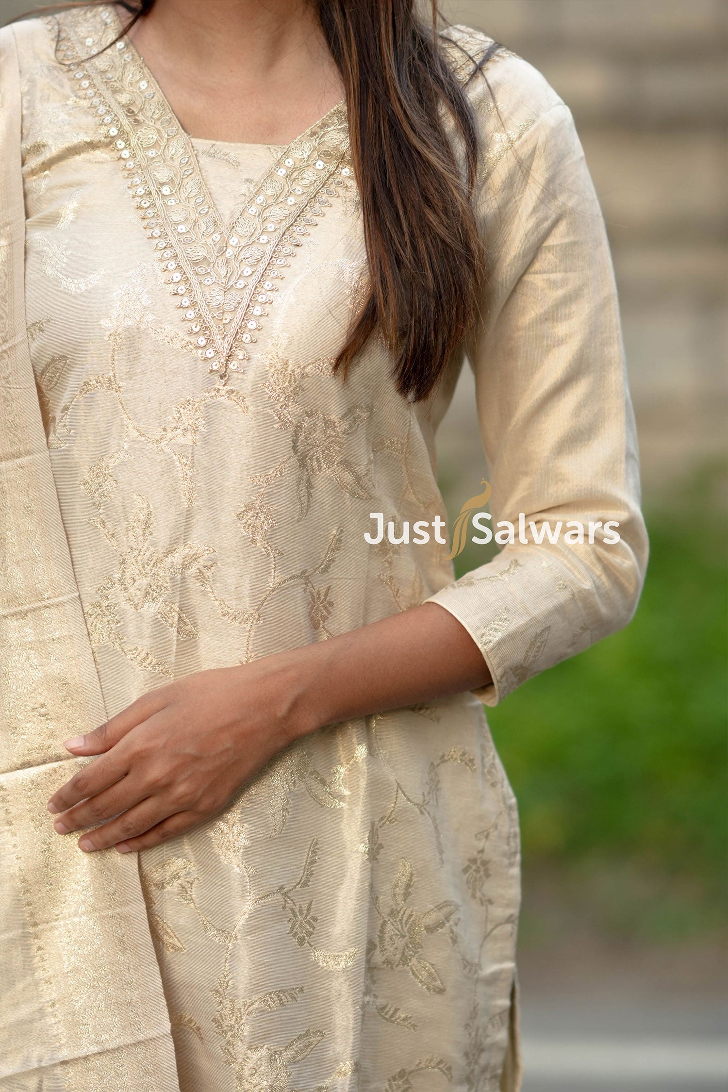 Cream Color Tissue Fabric Salwar Suit Set - Salwar Suit - Just Salwars