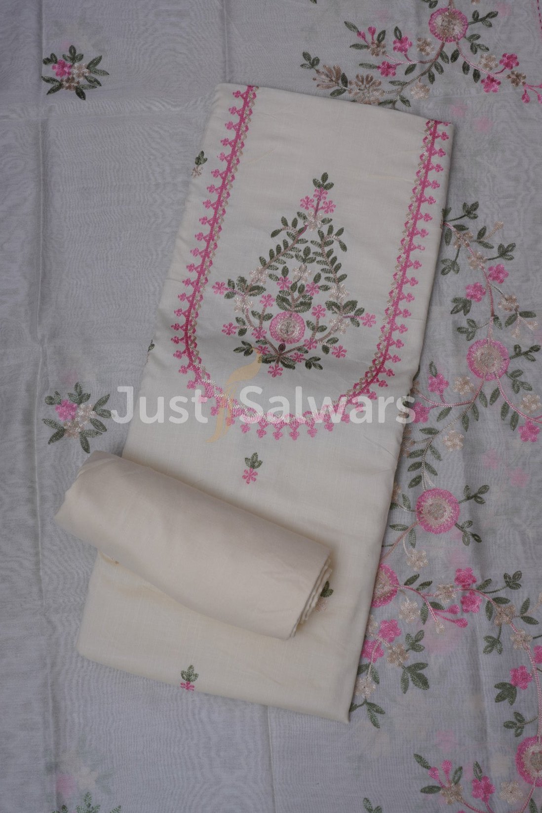 Cream Colour Cotton Unstitched Dress Material - Dress Material - Just Salwars