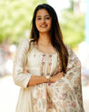Cream Silk Cotton Salwar Suit Set with Zardozi Embroidery and Floral Print Dupatta - Salwar Suit - Just Salwars