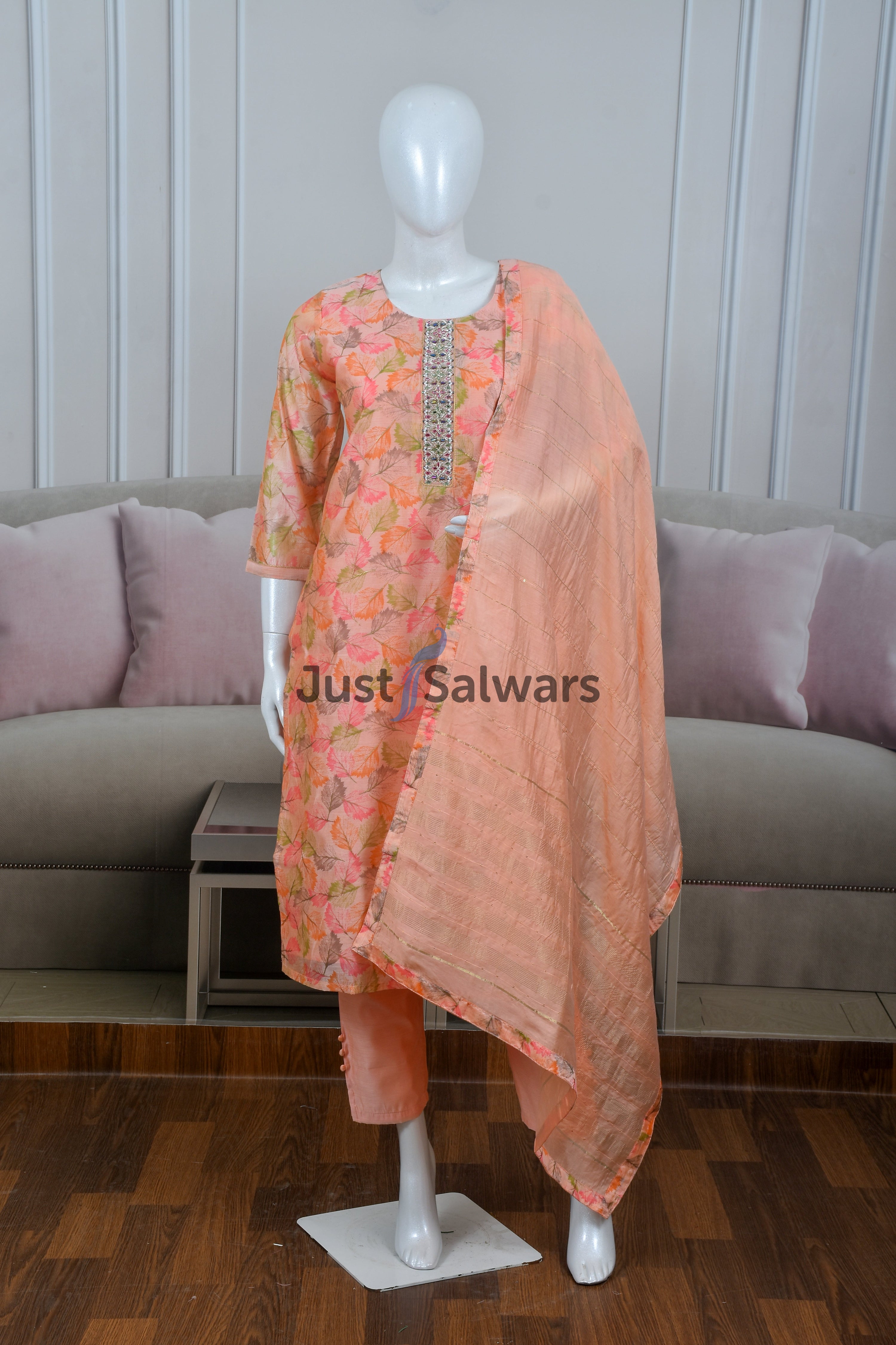 Delightful Peach Color Cotton Suit Set - Salwar Suit - Just Salwars