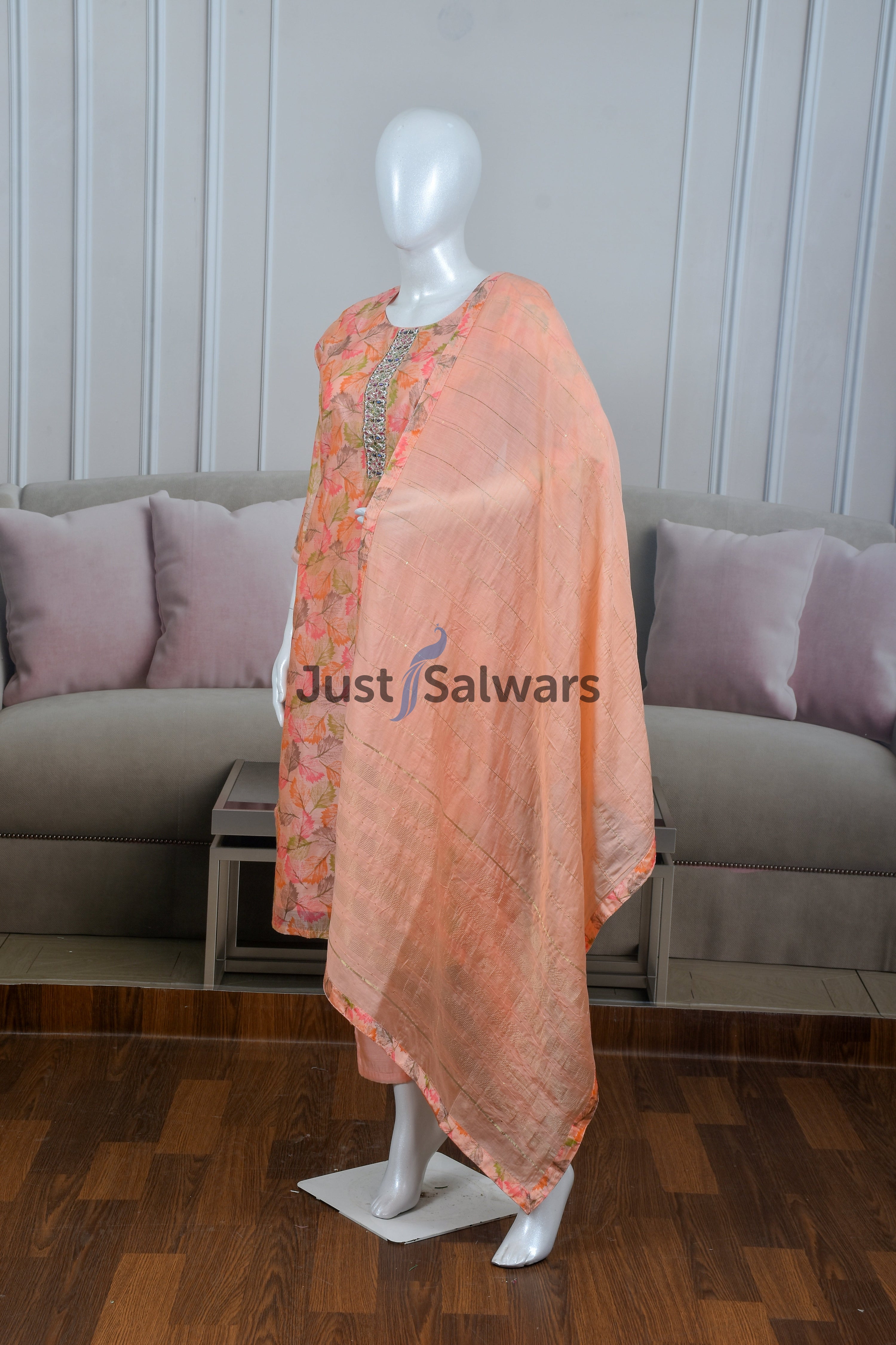 Delightful Peach Color Cotton Suit Set - Salwar Suit - Just Salwars