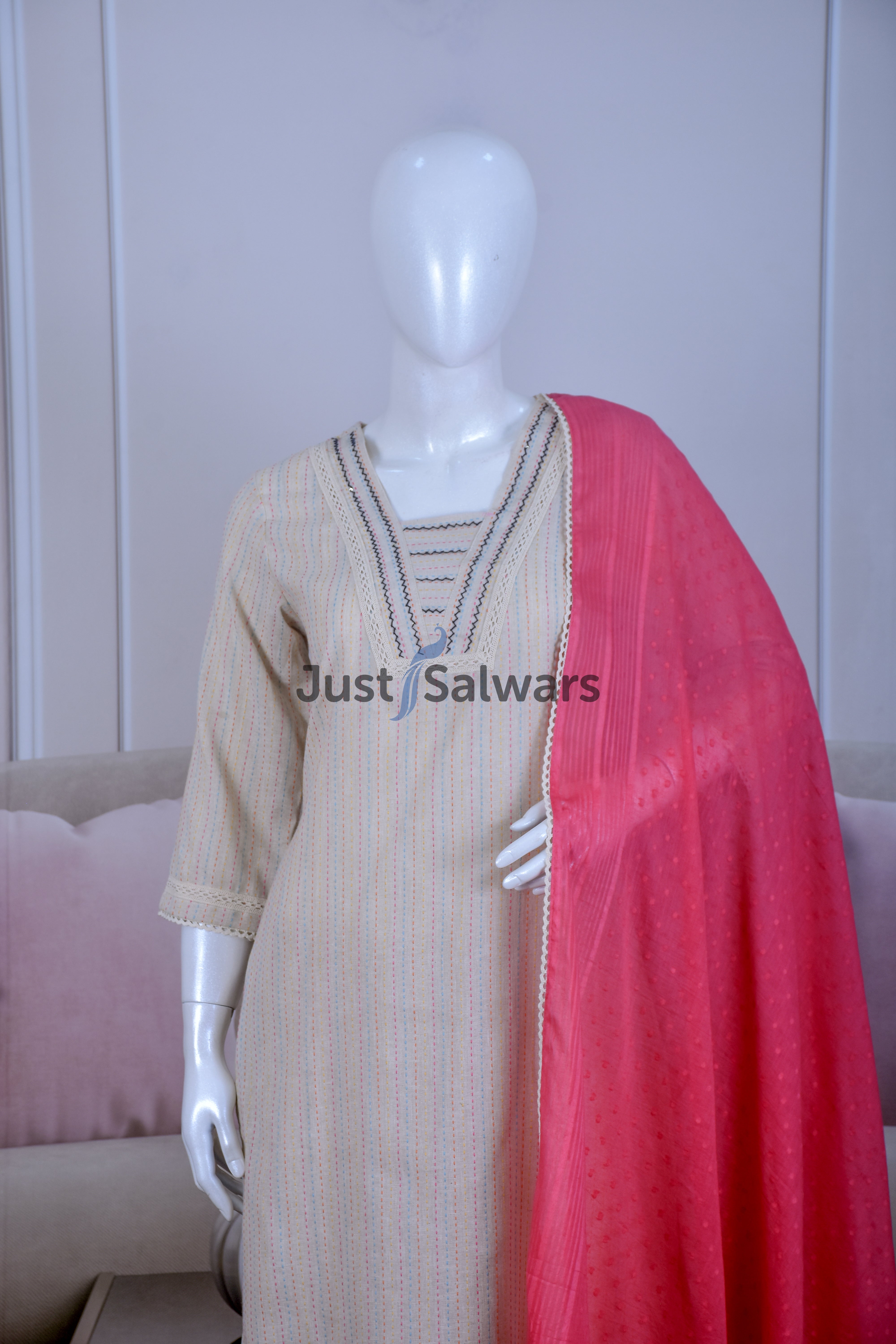 Elegant Beige Color Cotton Suit Set - Salwar Suit - Just Salwars